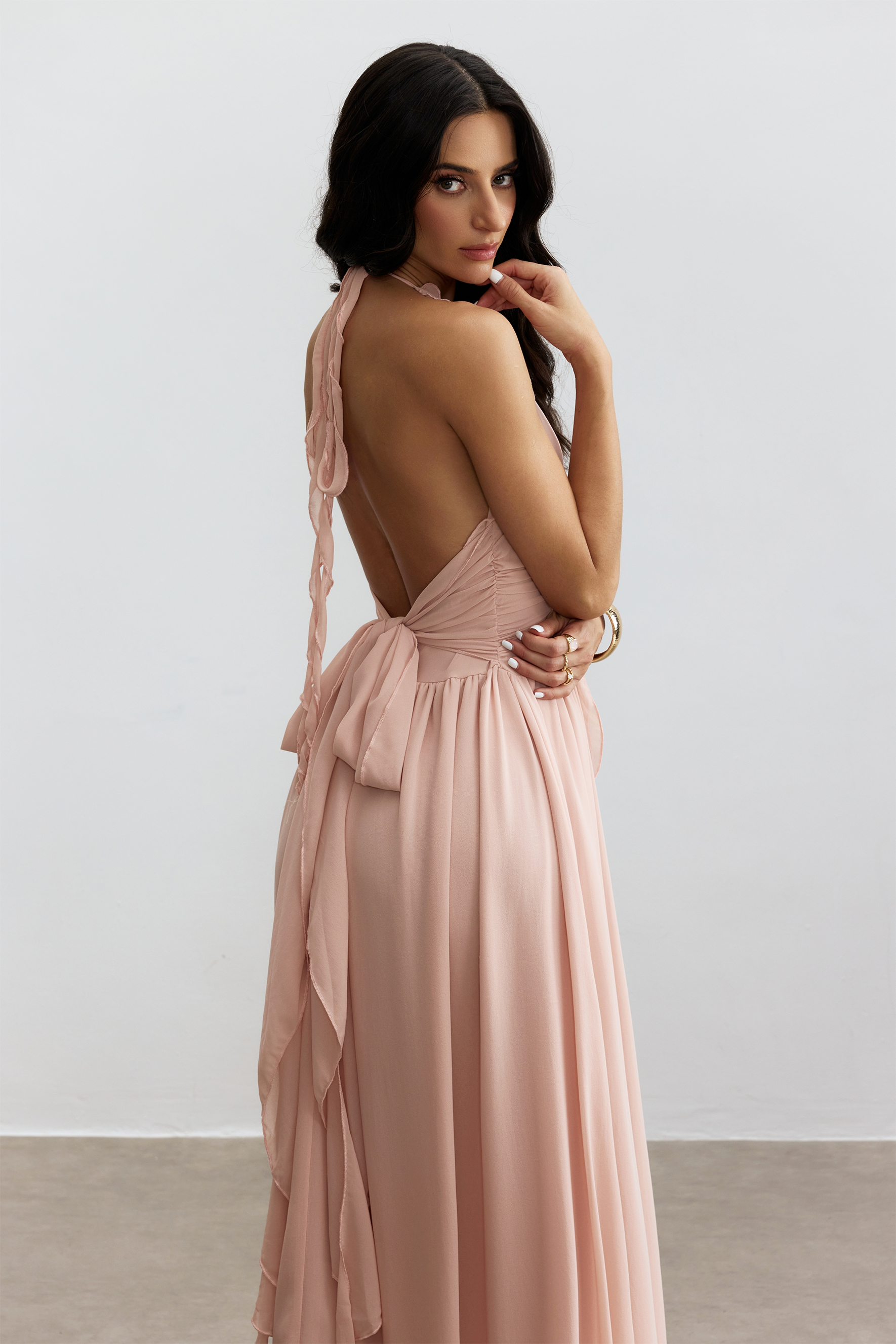Anita Halterneck Ruffled Maxi Dress-purelyfable