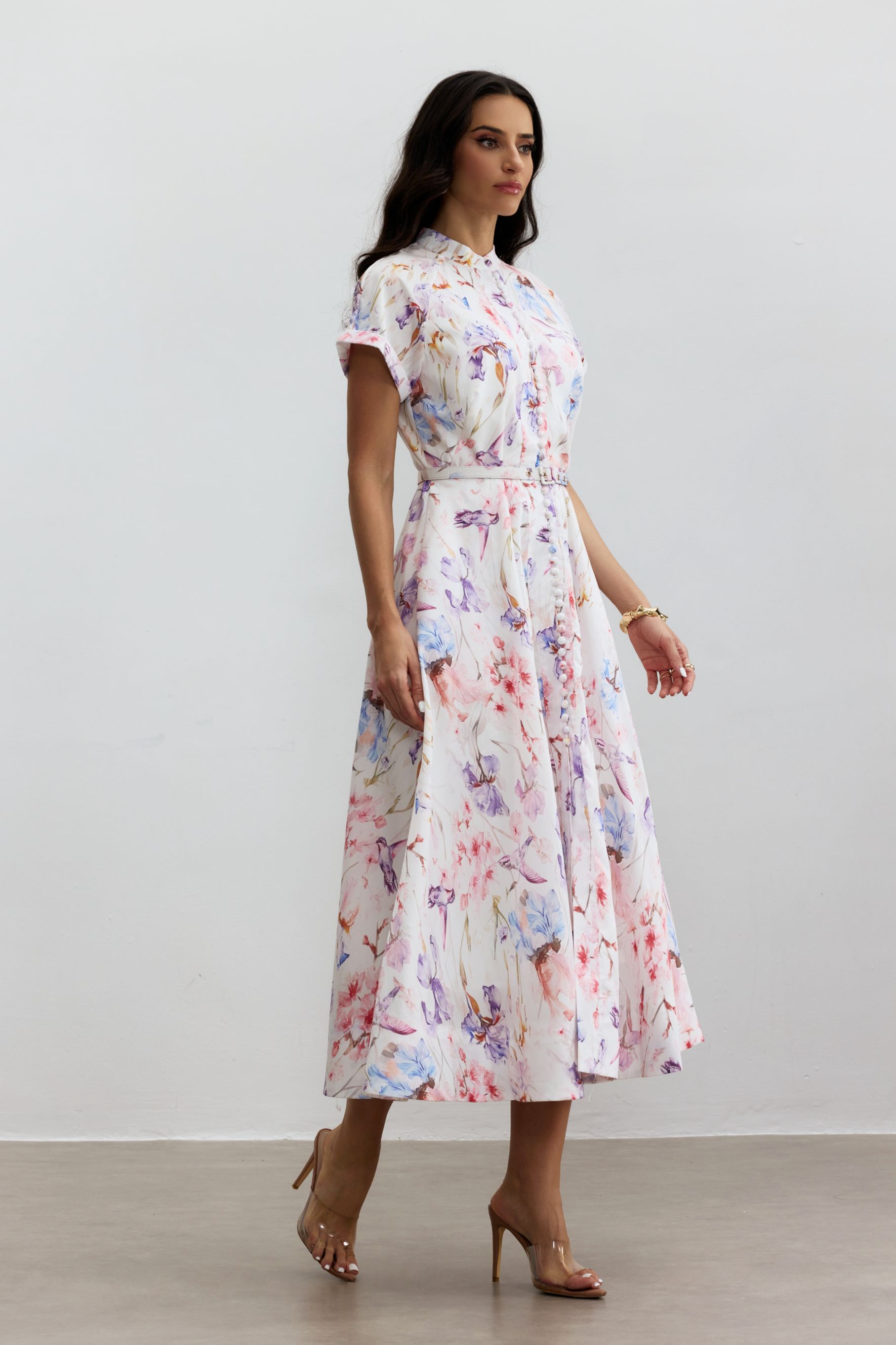 Muriel Floral Print Short Sleeve Midi Dress-purelyfable