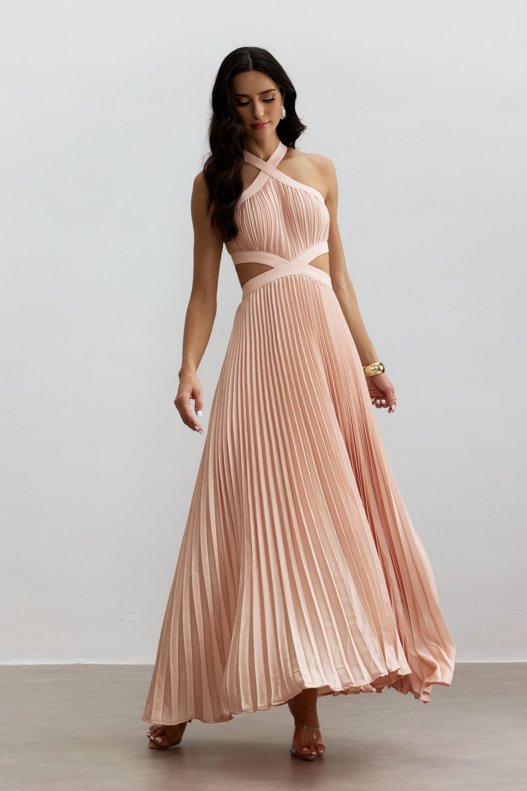Eliza Pleated Cutout Maxi Dress-purelyfable