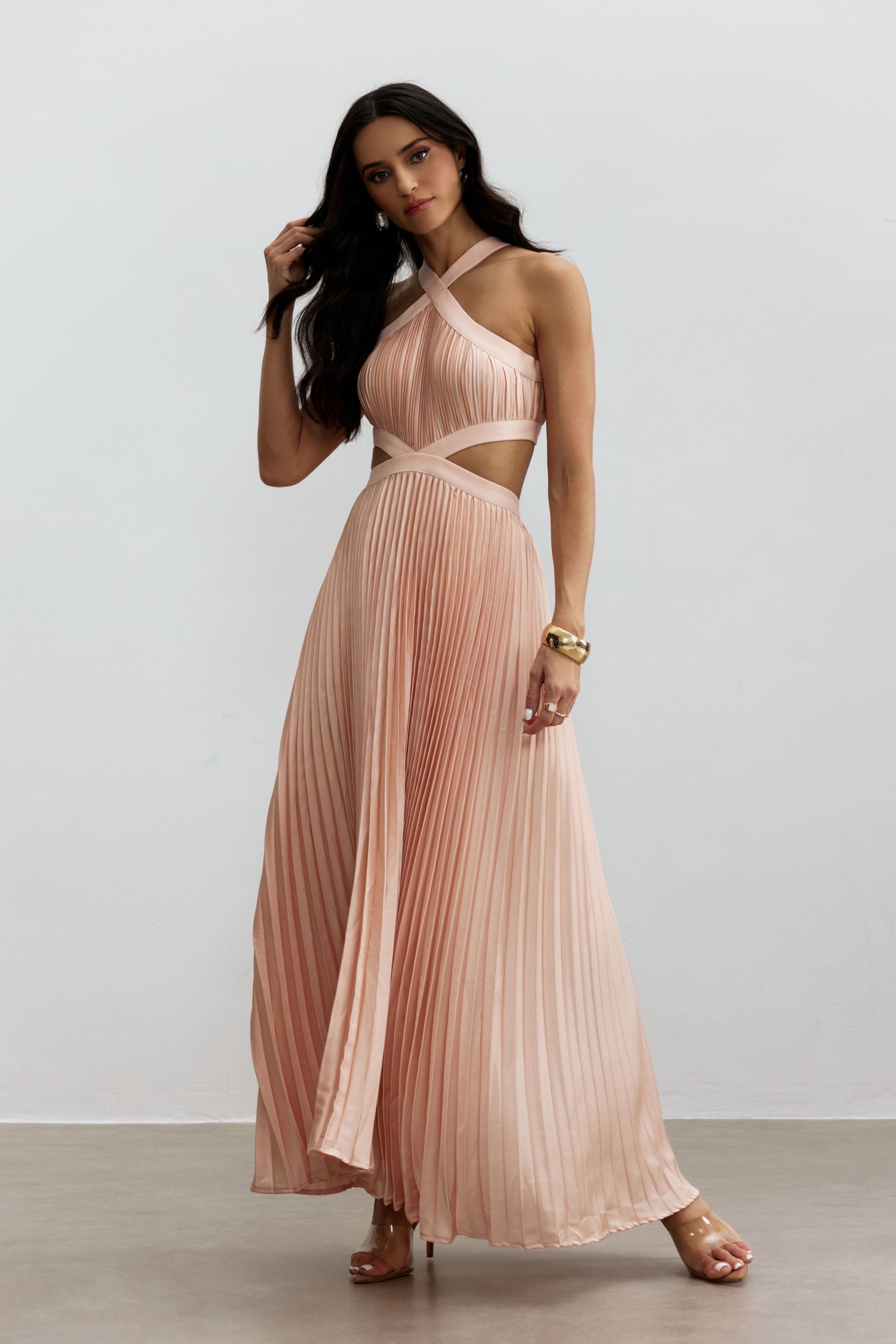 Eliza Pleated Cutout Maxi Dress-purelyfable