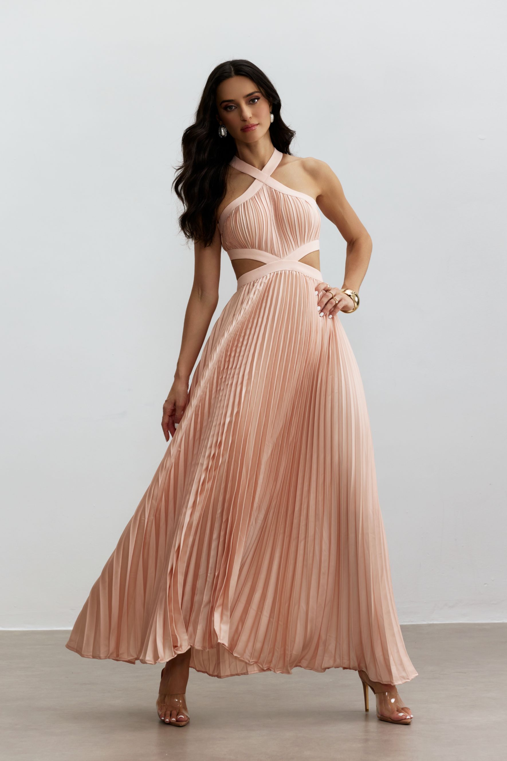 Eliza Pleated Cutout Maxi Dress-purelyfable