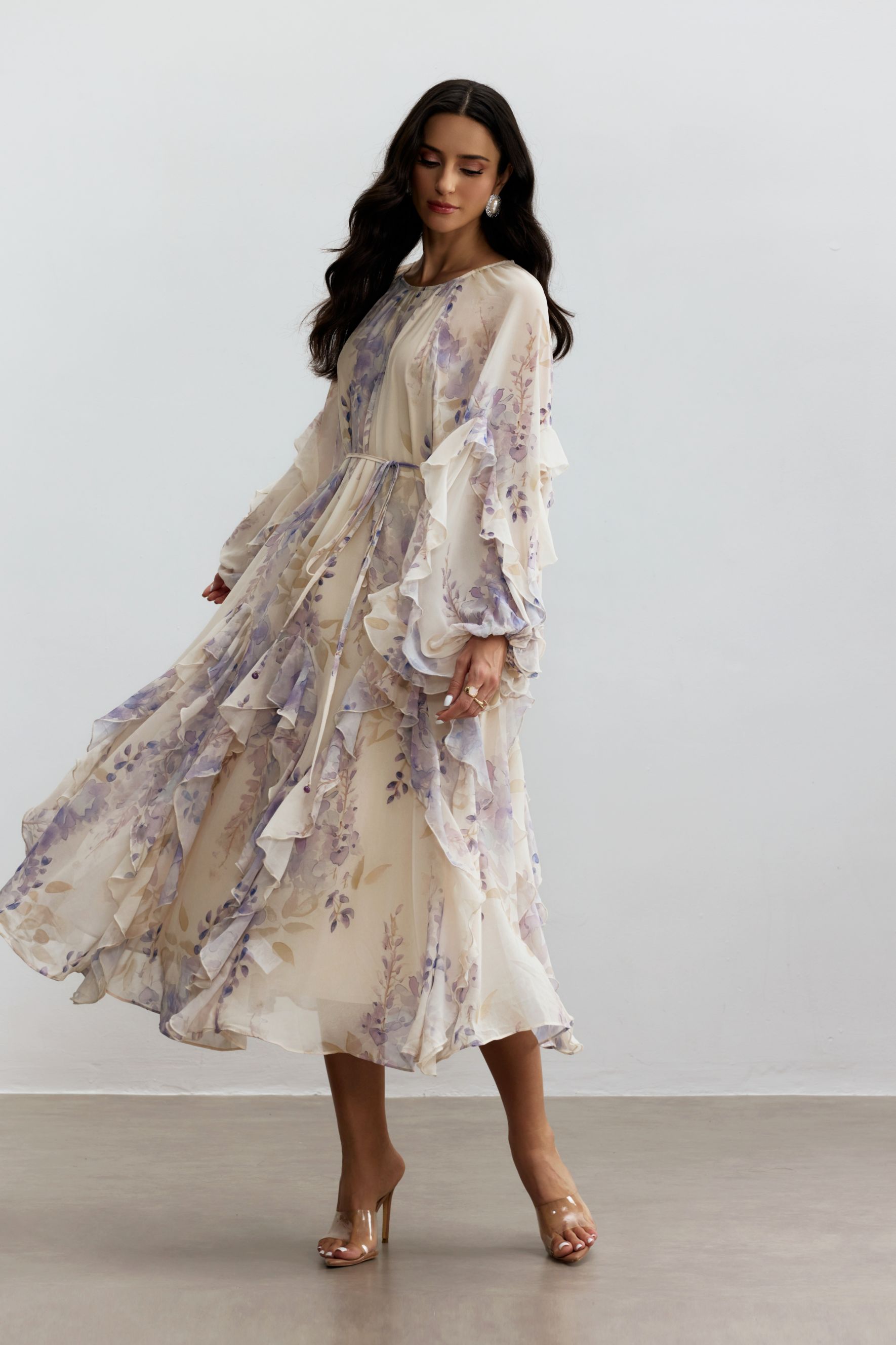 Idelle Floral Print Ruffle Midi Dress-purelyfable