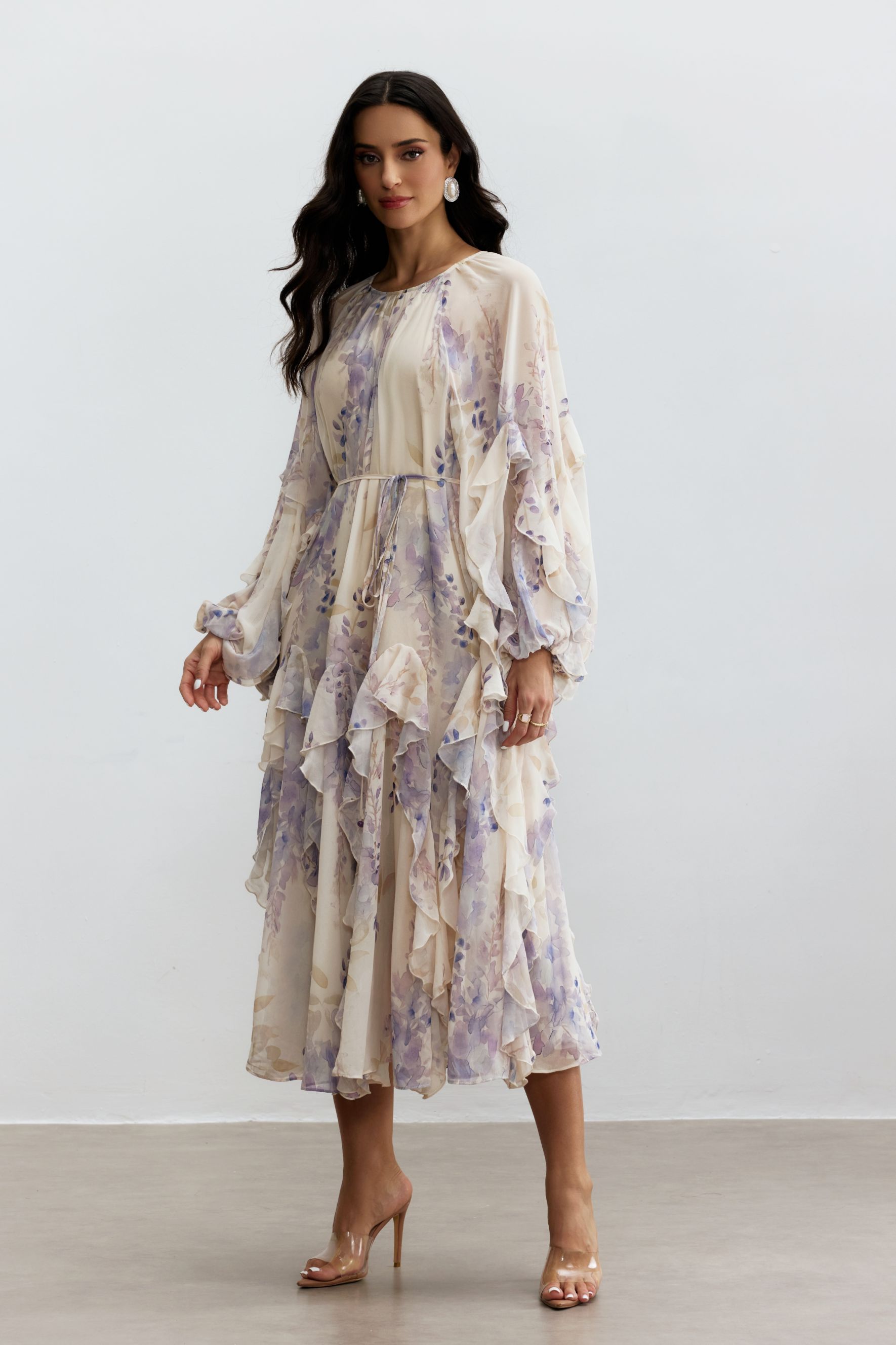Idelle Floral Print Ruffle Midi Dress-purelyfable