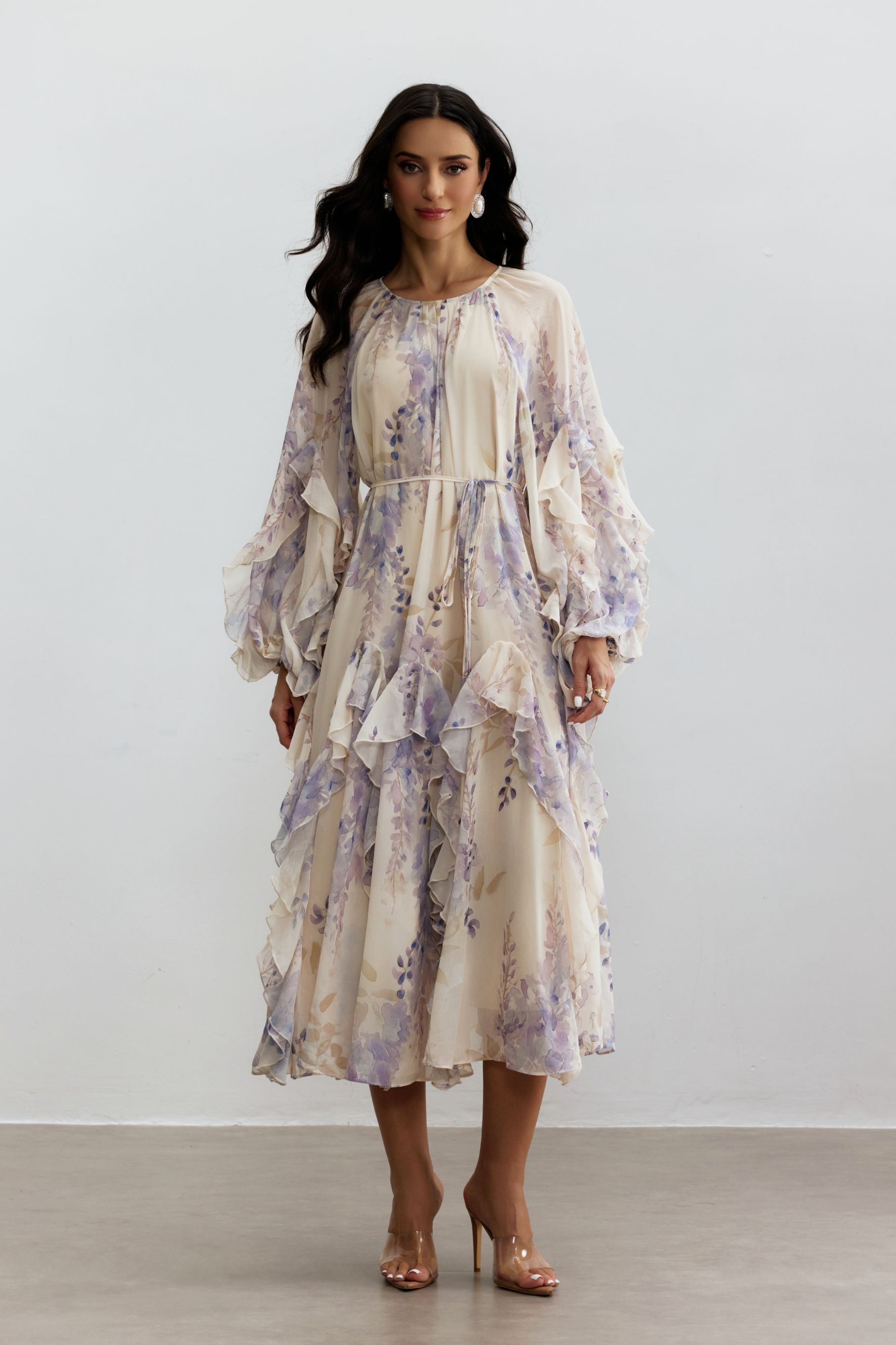 Idelle Floral Print Ruffle Midi Dress-purelyfable