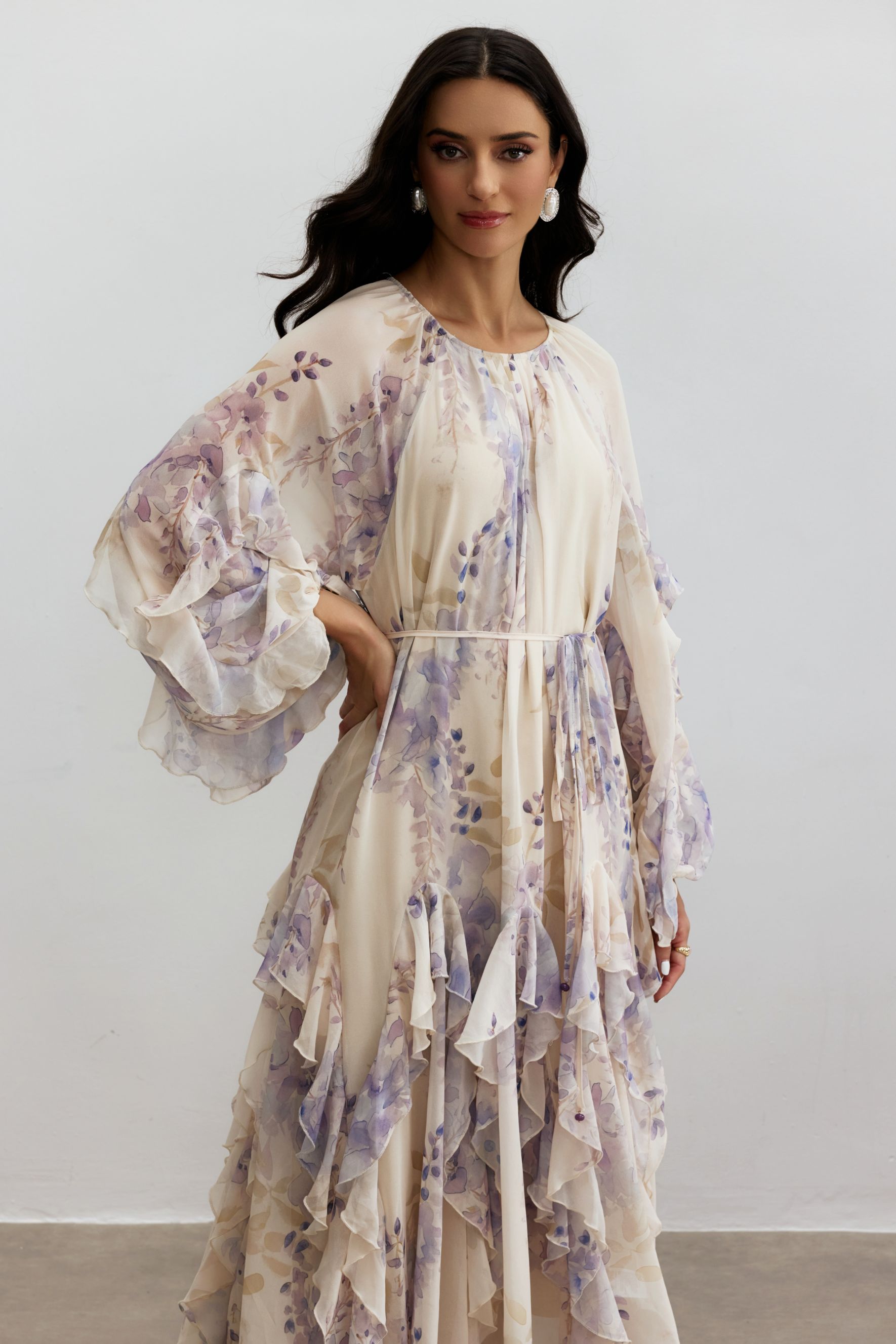 Idelle Floral Print Ruffle Midi Dress-purelyfable