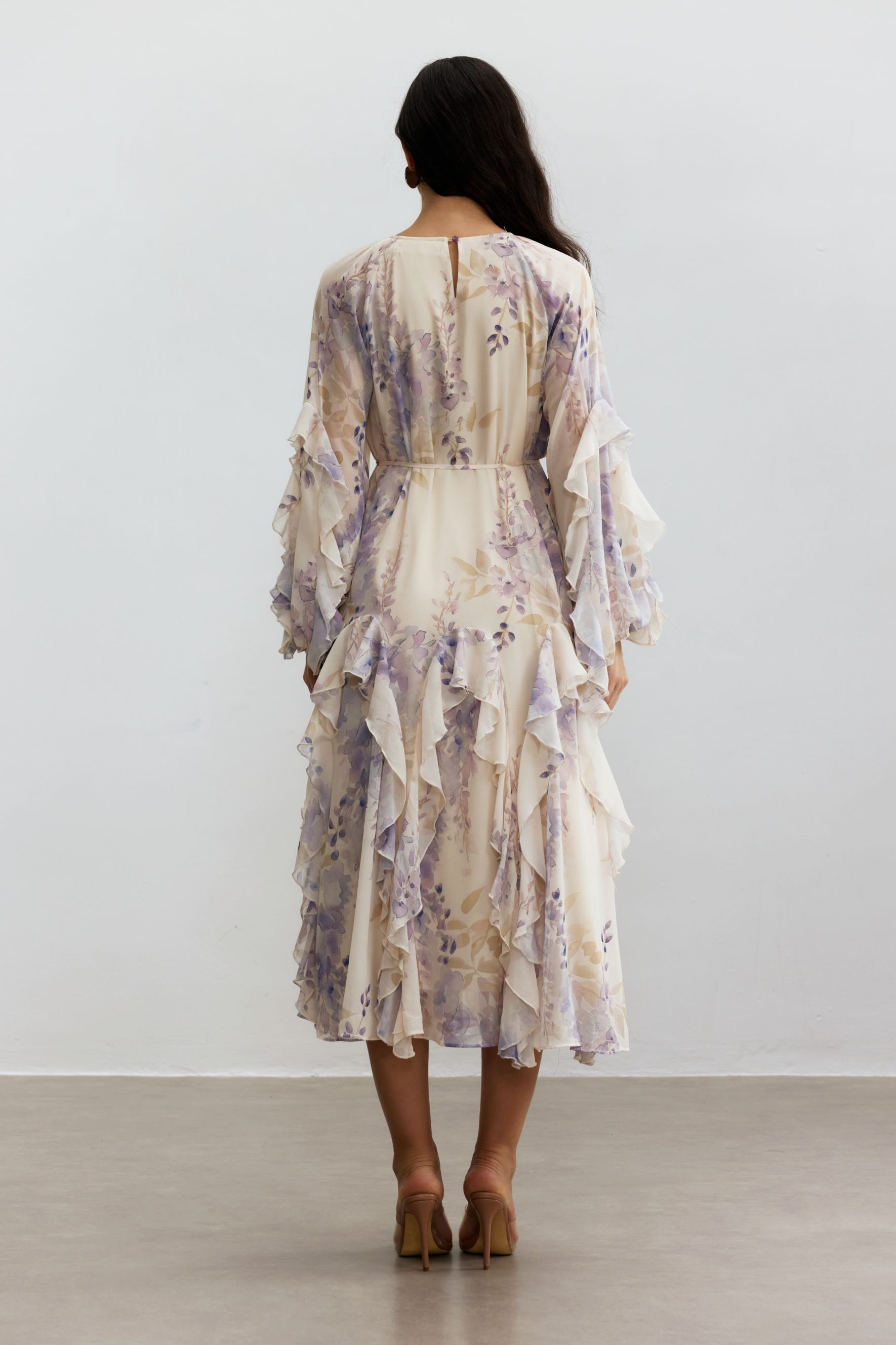 Idelle Floral Print Ruffle Midi Dress-purelyfable