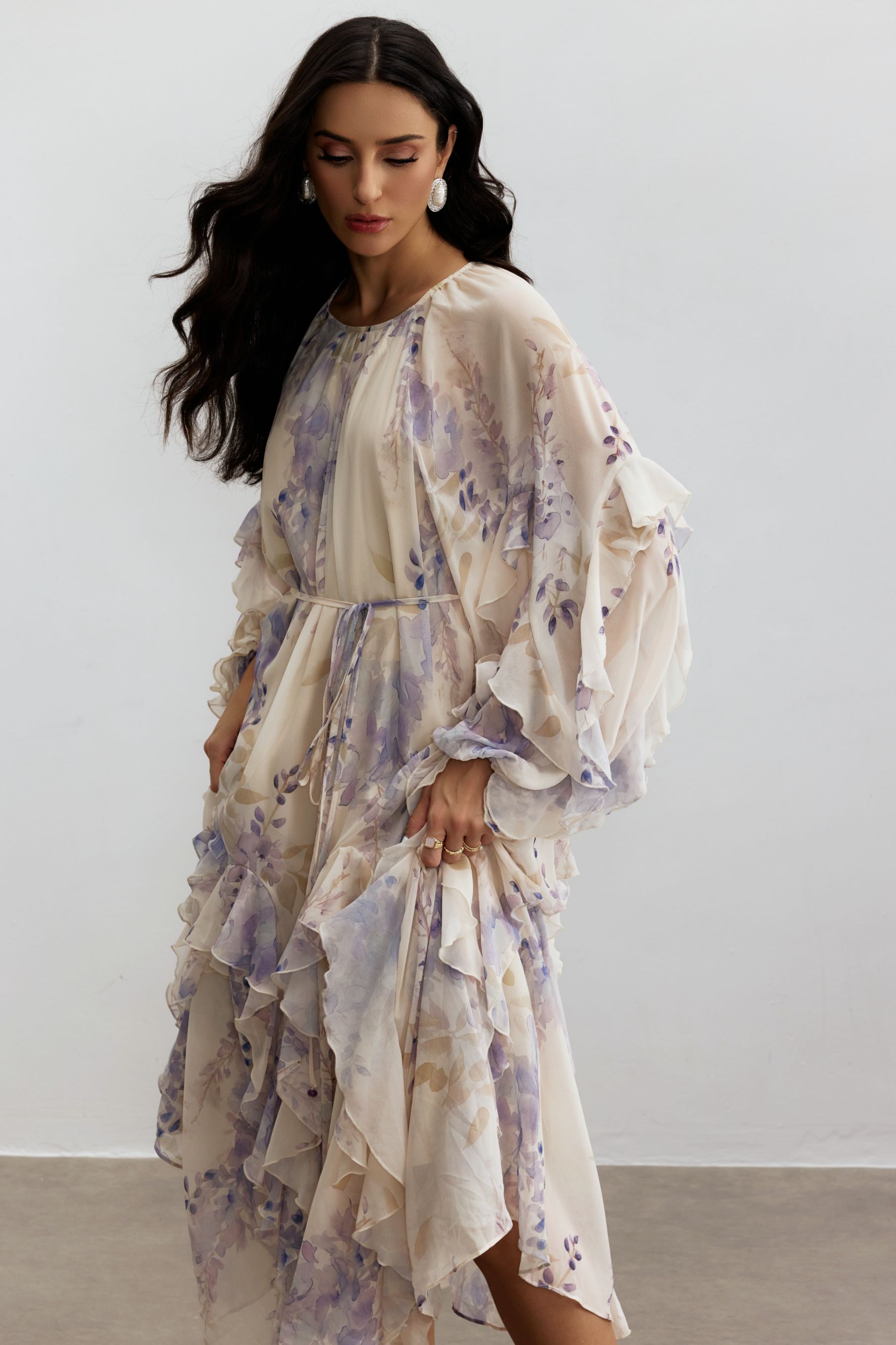 Idelle Floral Print Ruffle Midi Dress-purelyfable