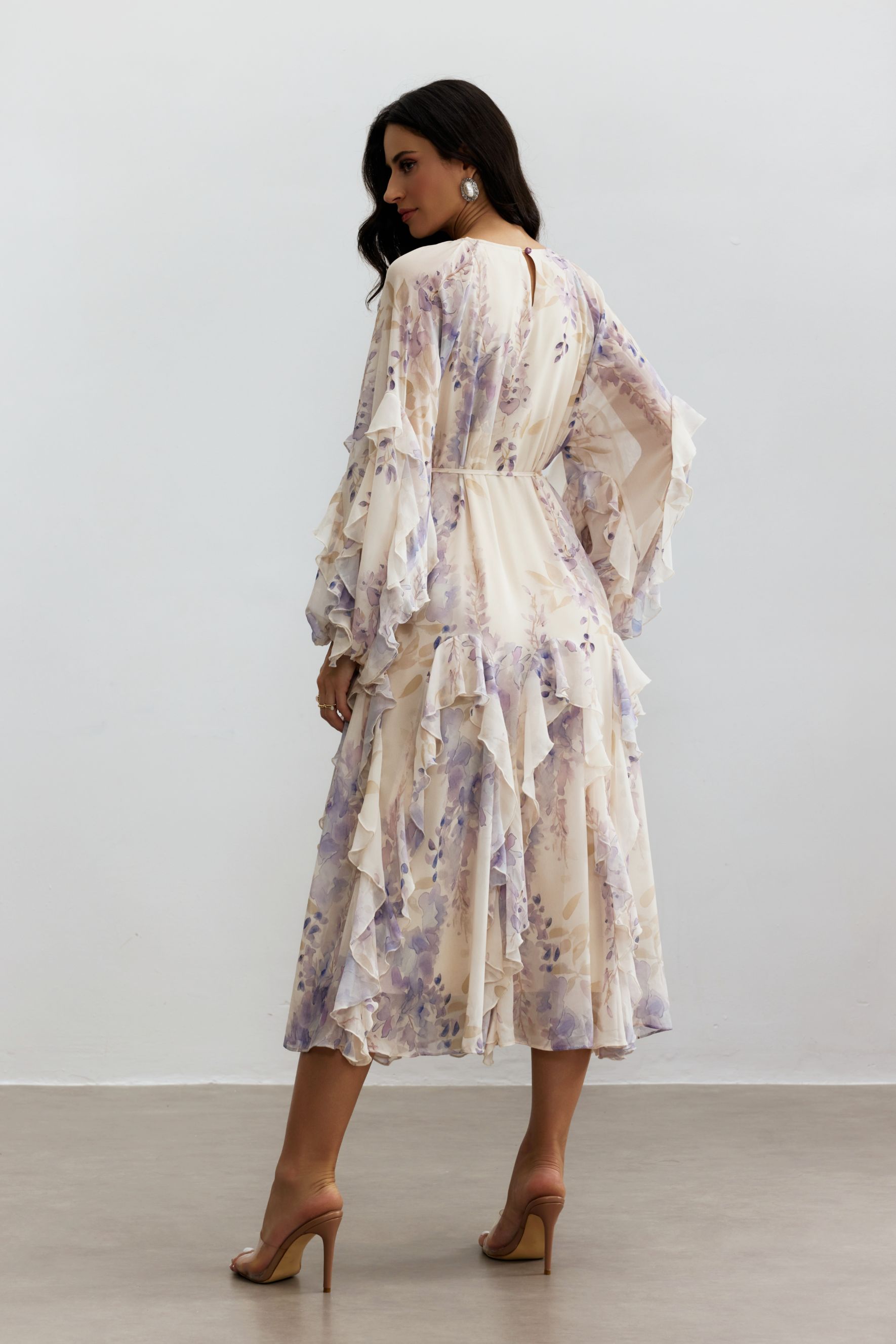 Idelle Floral Print Ruffle Midi Dress-purelyfable