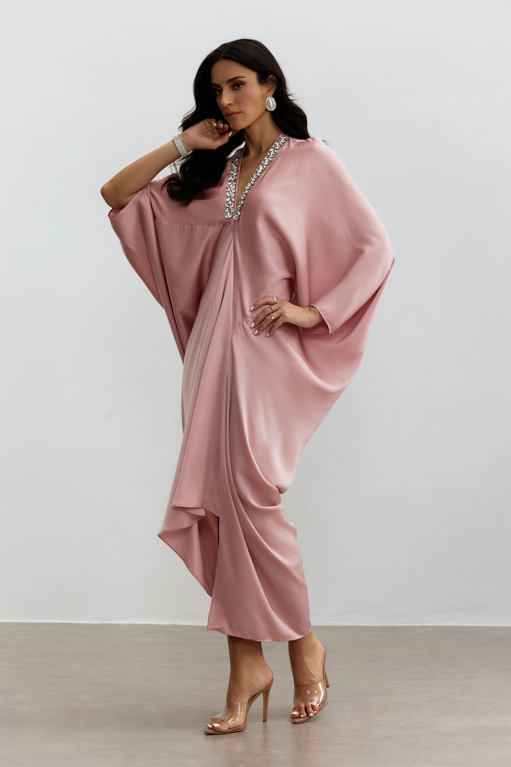 Tasha Embellished V Neck Maxi Kaftan-purelyfable
