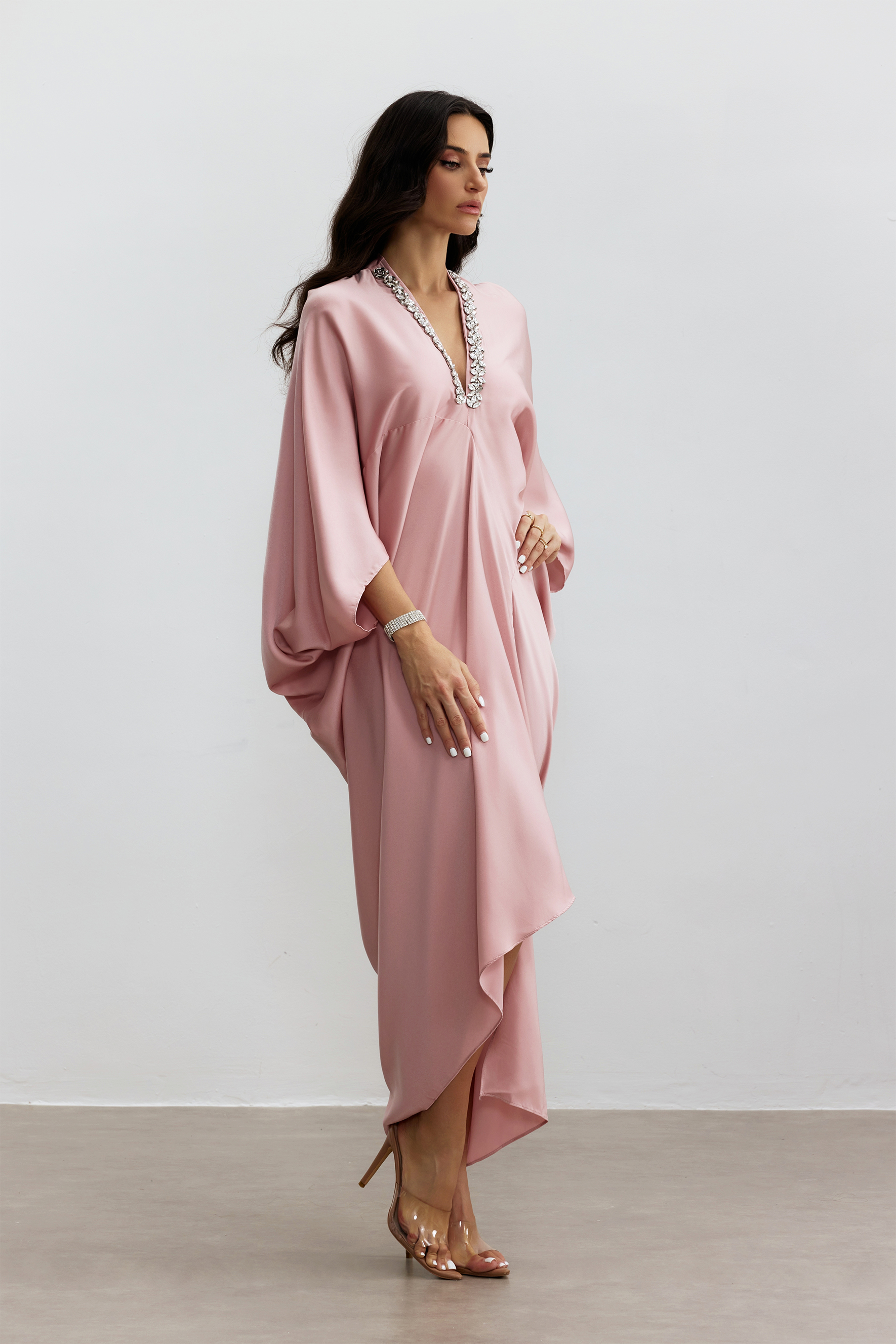 Tasha Embellished V Neck Maxi Kaftan-purelyfable