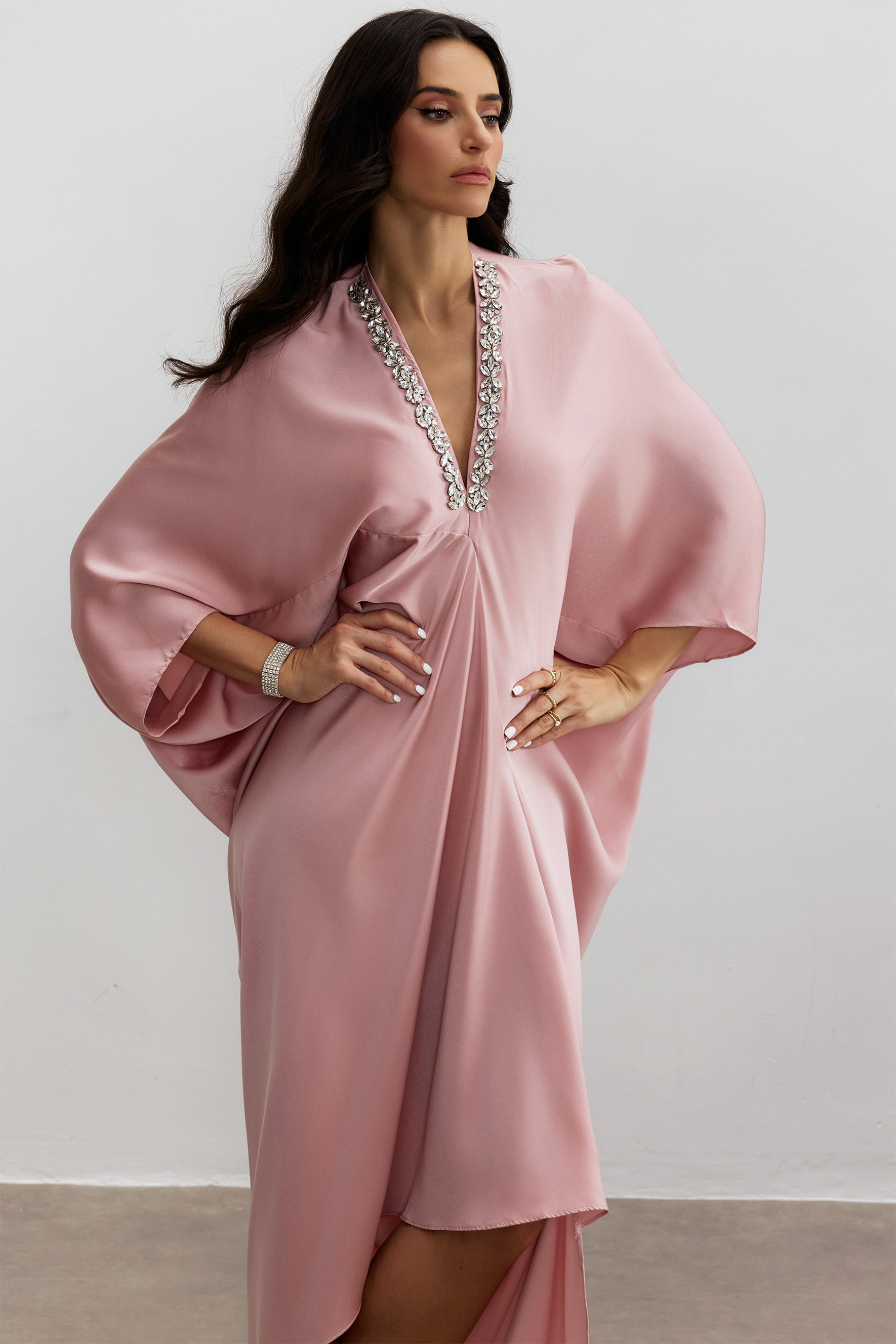 Tasha Embellished V Neck Maxi Kaftan-purelyfable