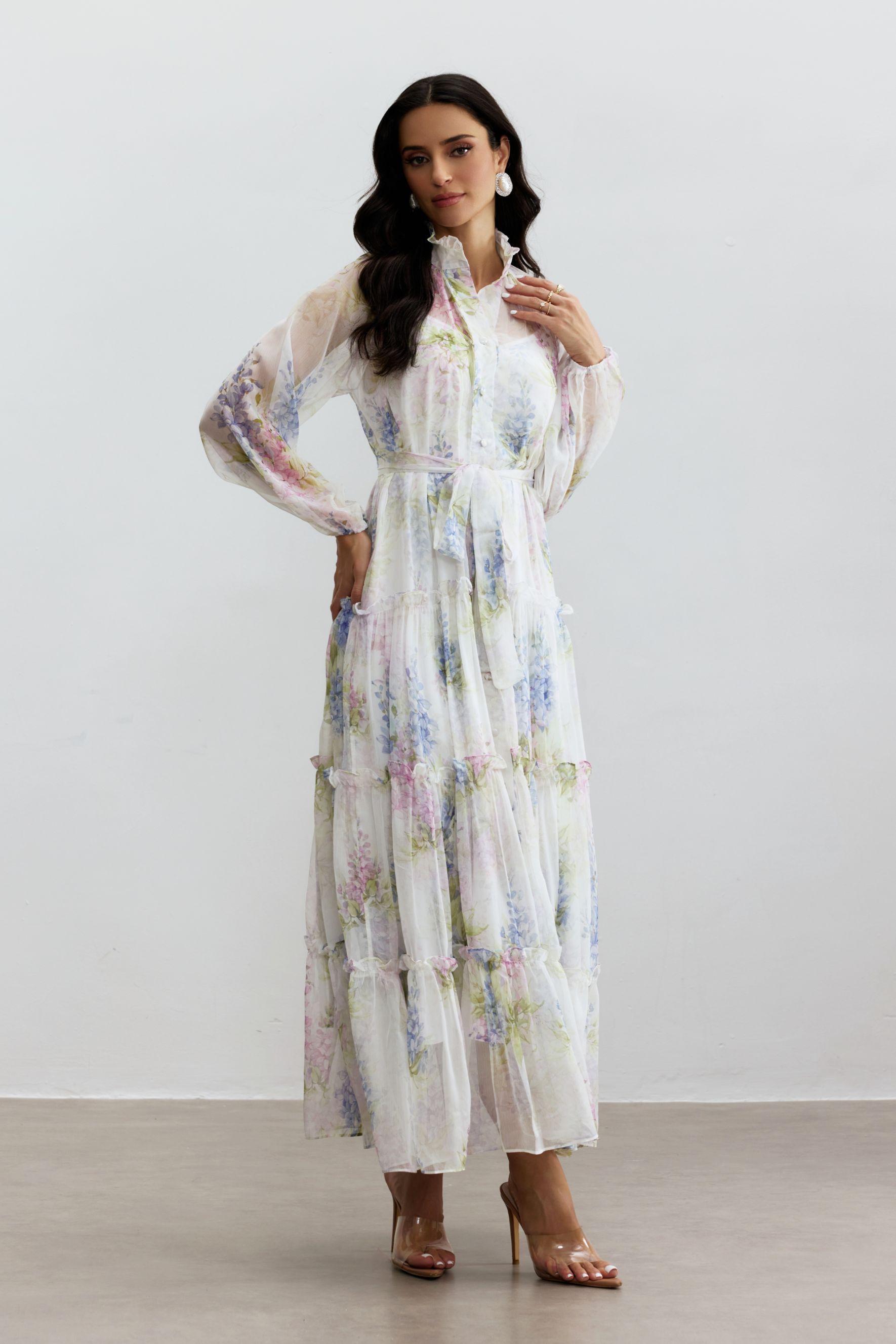 Angelica Floral Print Tiered Ruffle Maxi Dress-purelyfable