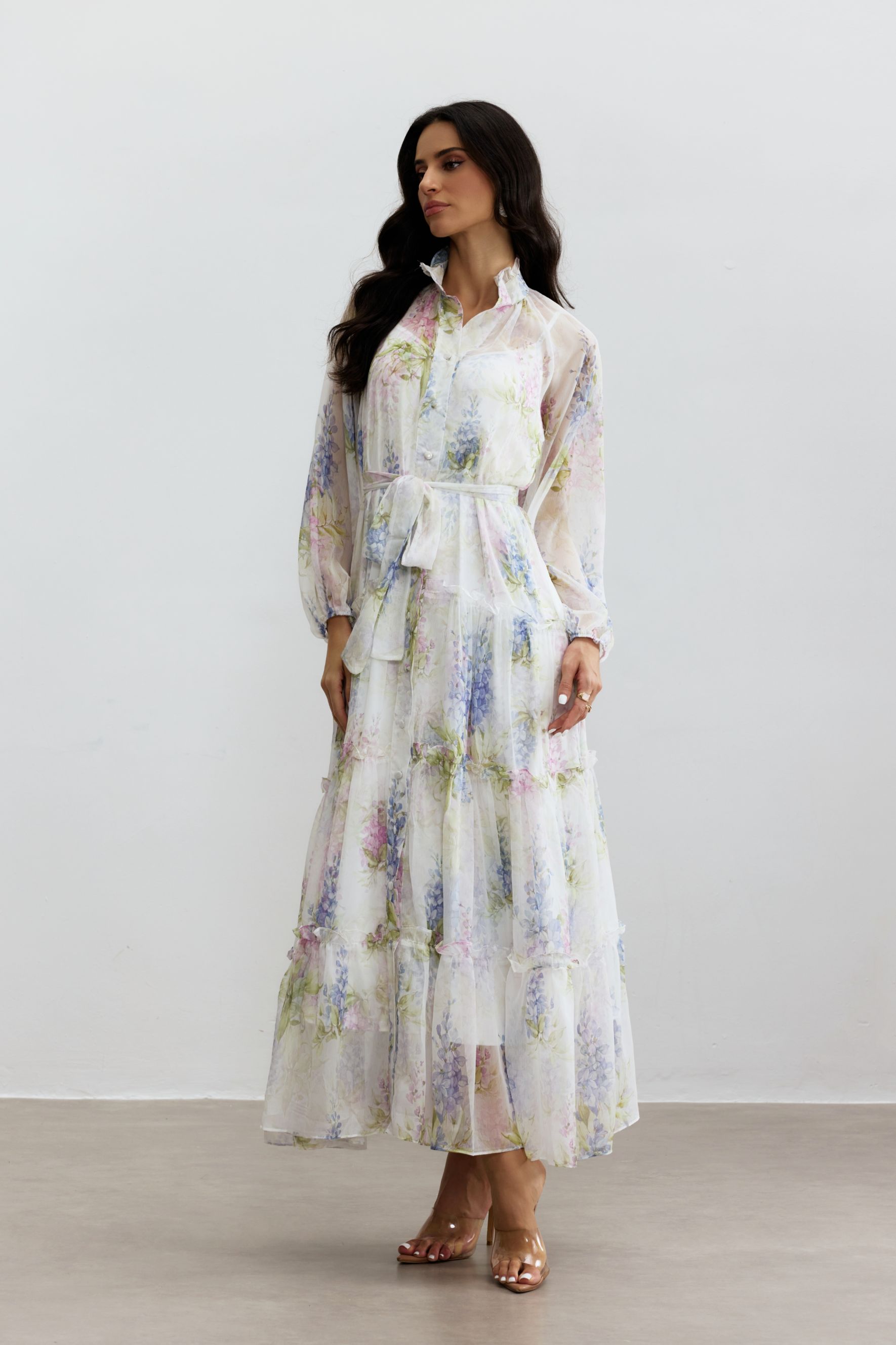 Angelica Floral Print Tiered Ruffle Maxi Dress-purelyfable