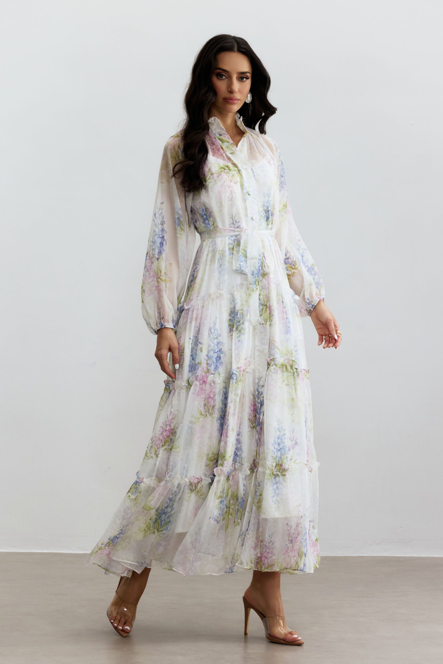 Angelica Floral Print Tiered Ruffle Maxi Dress-purelyfable