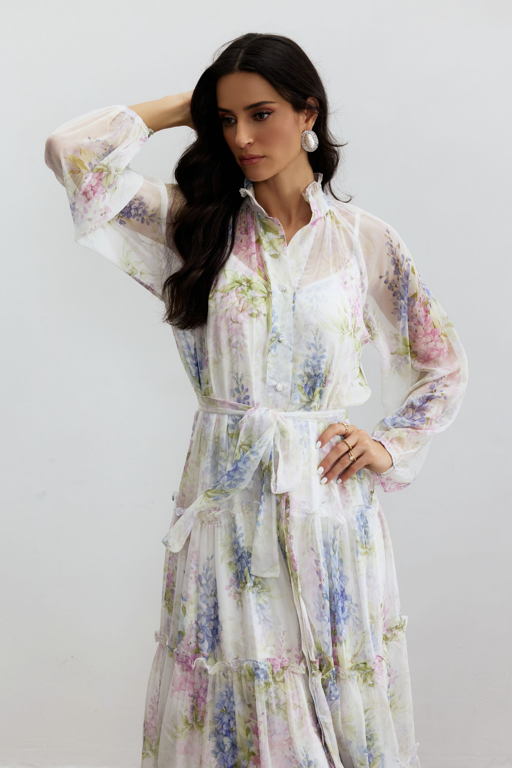 Angelica Floral Print Tiered Ruffle Maxi Dress-purelyfable