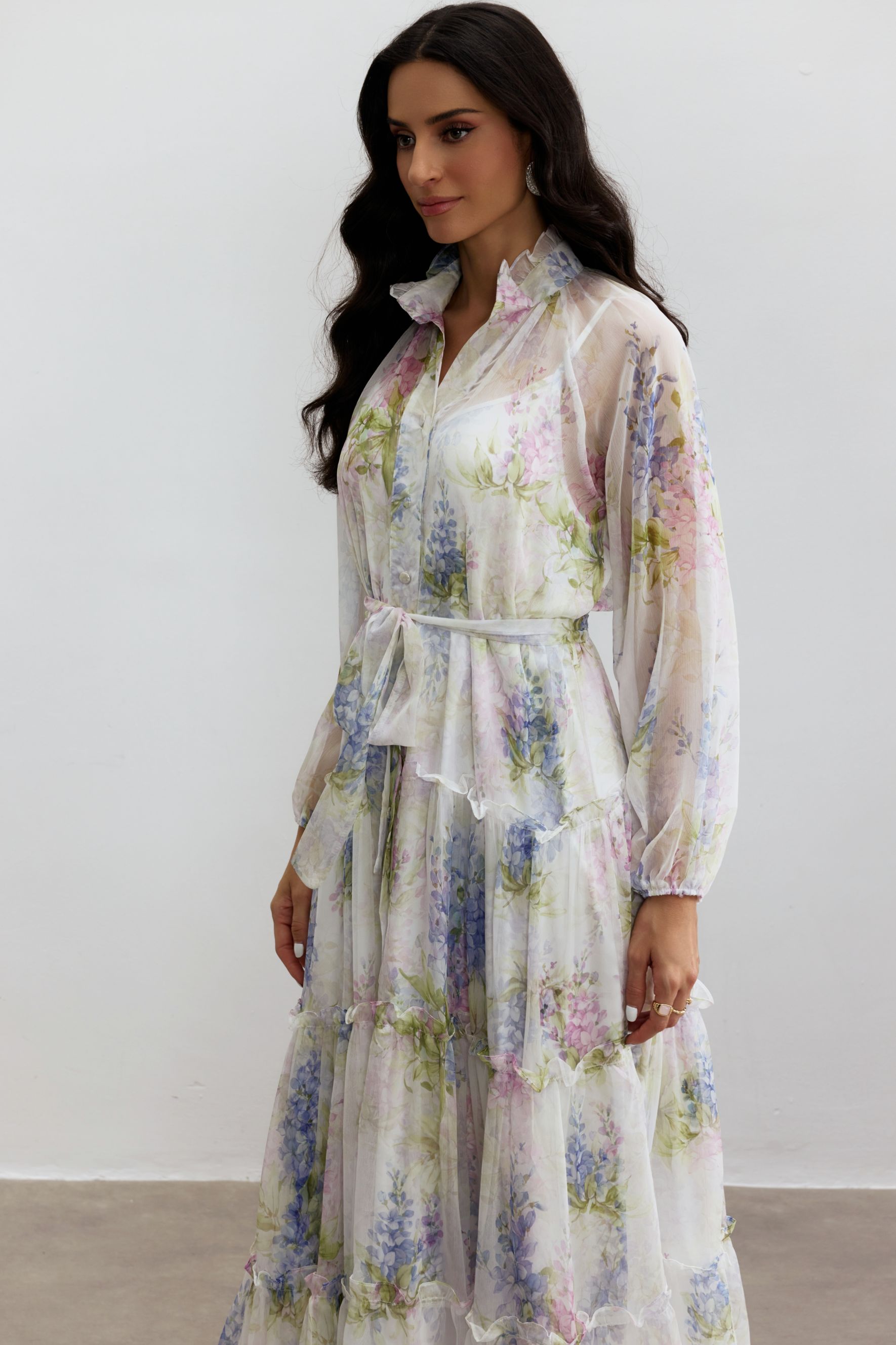 Angelica Floral Print Tiered Ruffle Maxi Dress-purelyfable