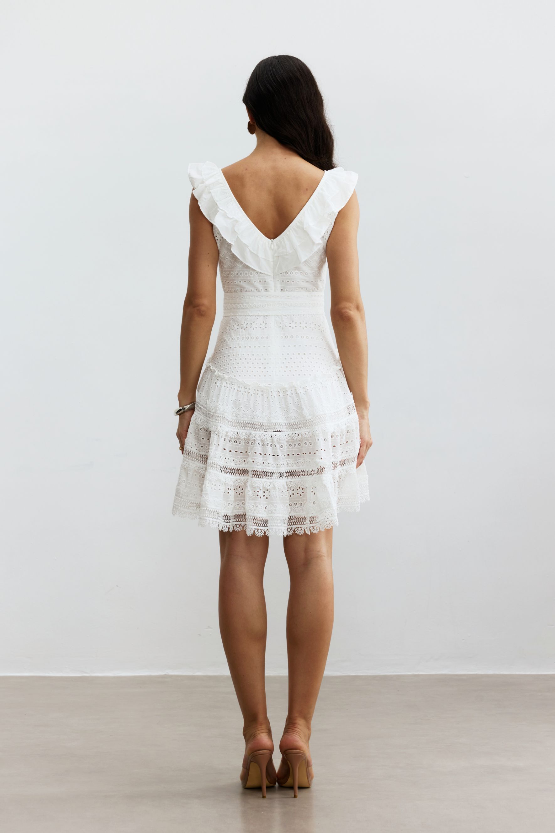 Helena V-neck Lace Embroidery Mini Dress-purelyfable