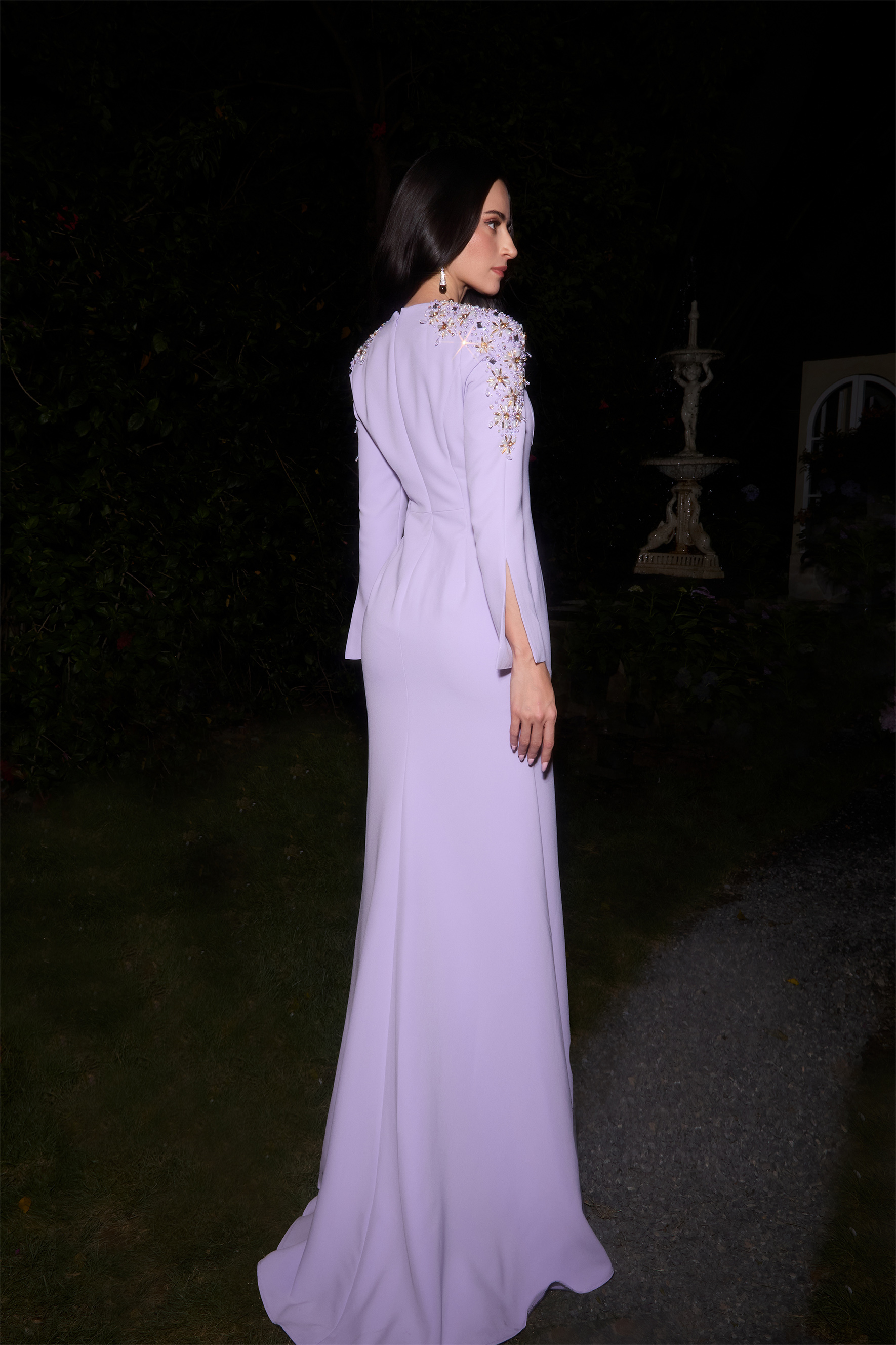 Dare To Dazzle Purple Embellished V-Neck Maxi Dress-purelyfable