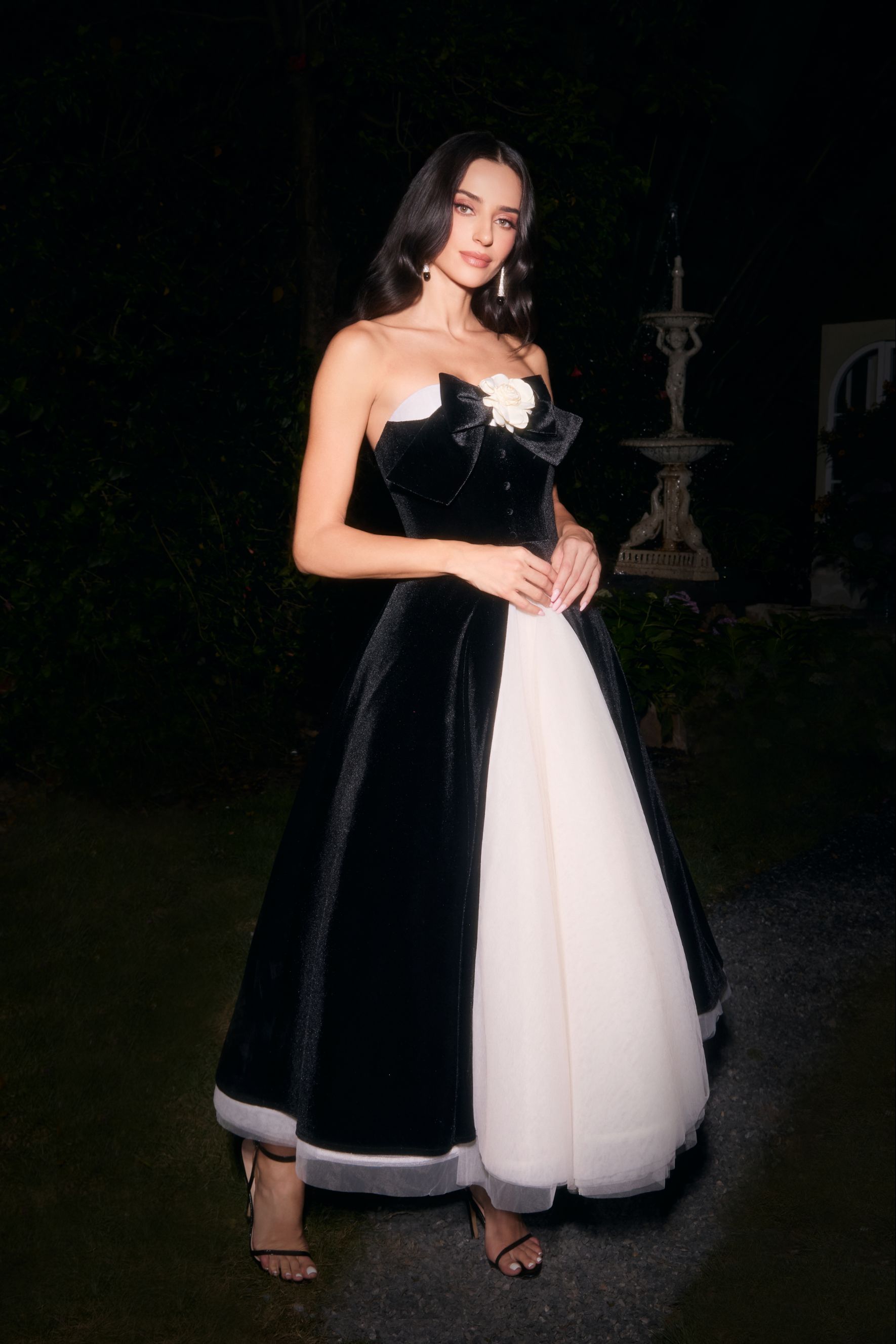 Fabulous Phenomenon Black Velvet Bow Contrast Midi Dress-purelyfable