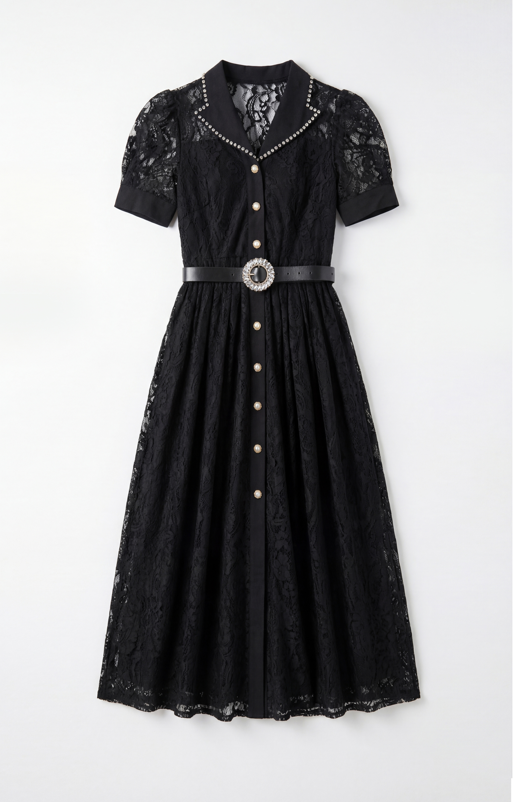 Be The One Black Lapel Collar Lace Midi Dress-purelyfable