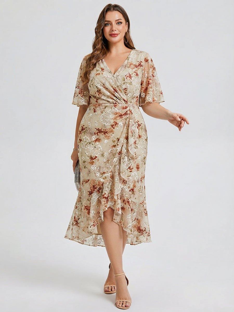 Plus Size Midi Printed Mermaid Chiffon Dress
