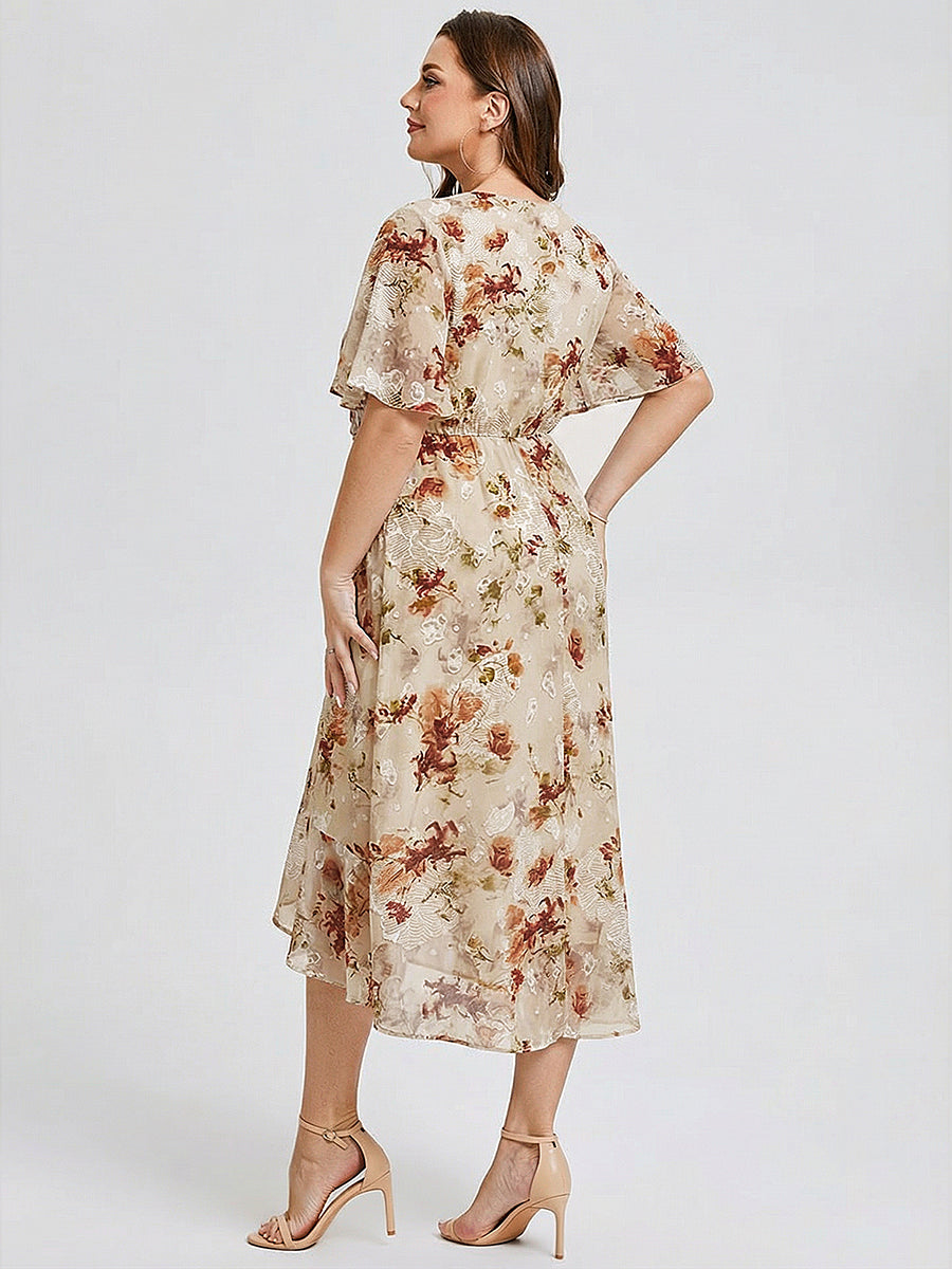 Plus Size Midi Printed Mermaid Chiffon Dress