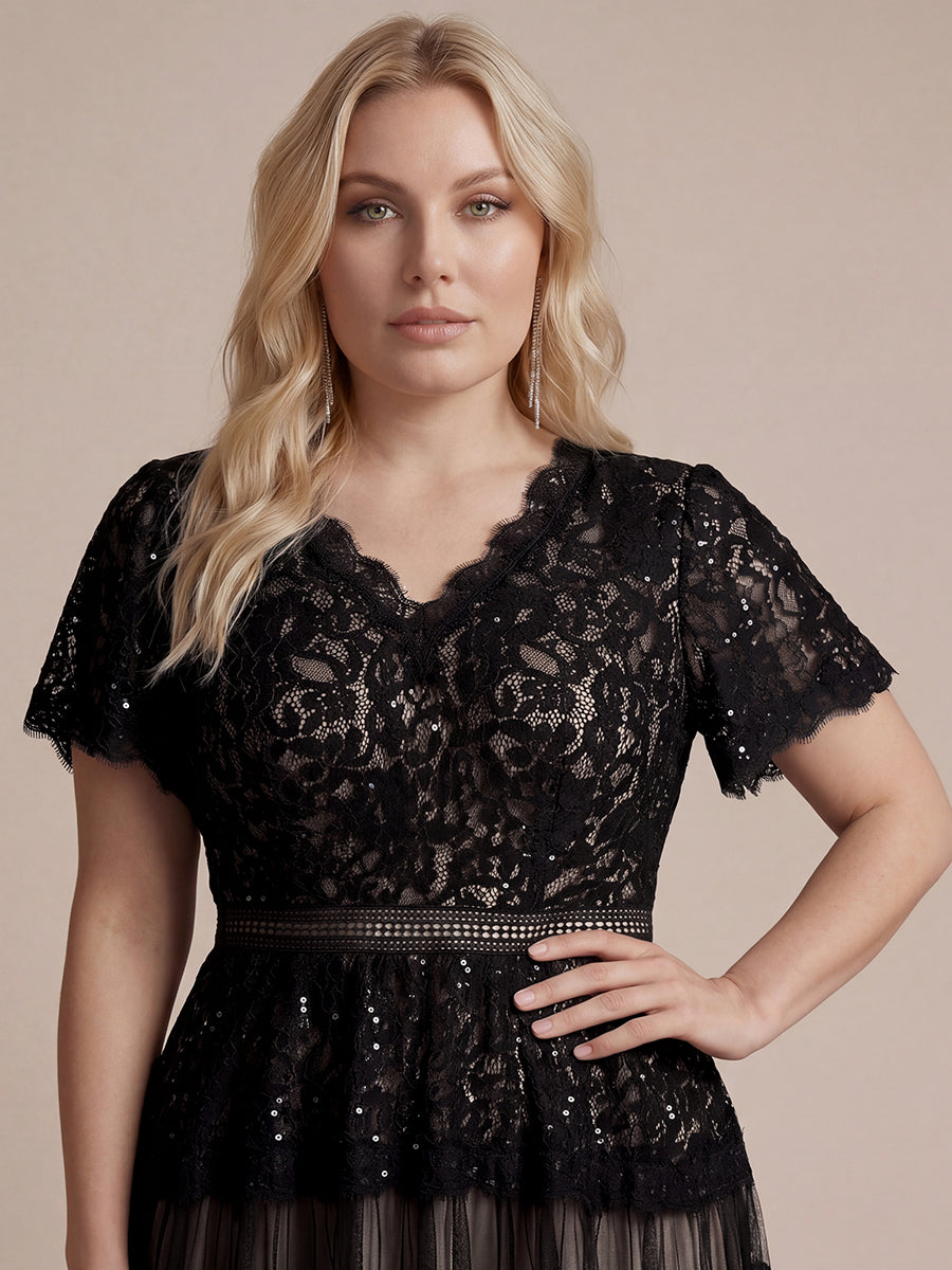 Plus Size Tiered Tulle Lace Wedding Guest Dress