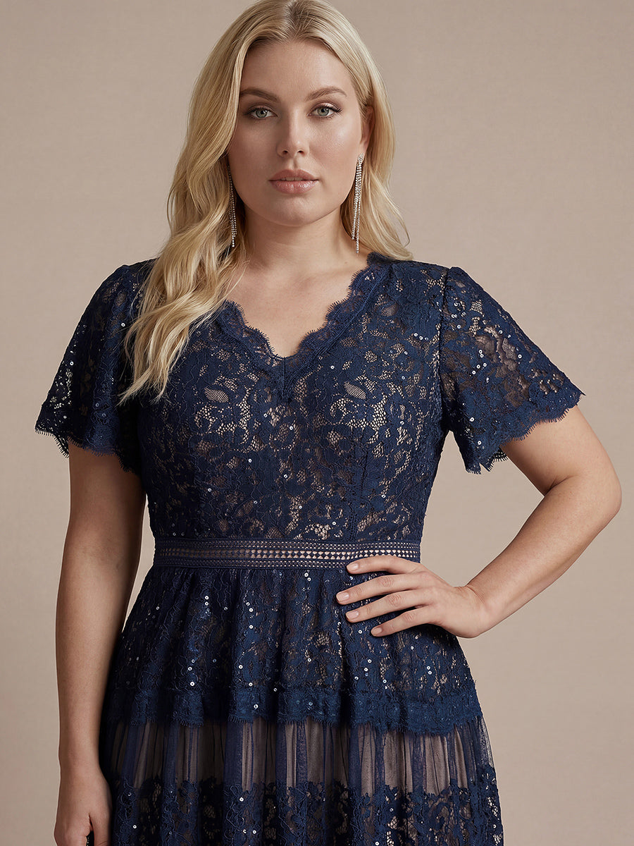 Plus Size Tiered Tulle Lace Wedding Guest Dress