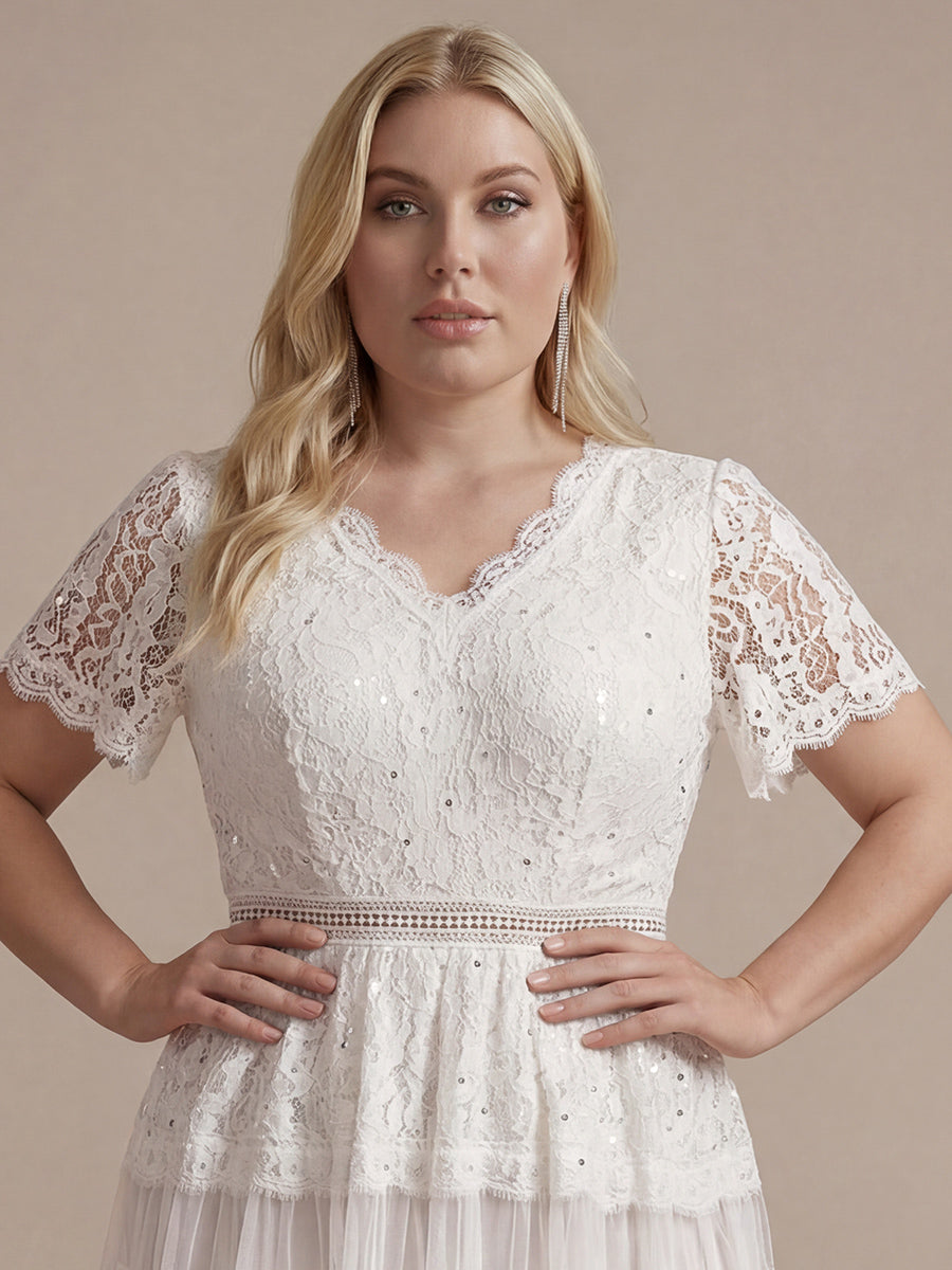 Plus Size Tiered Tulle Lace Wedding Guest Dress