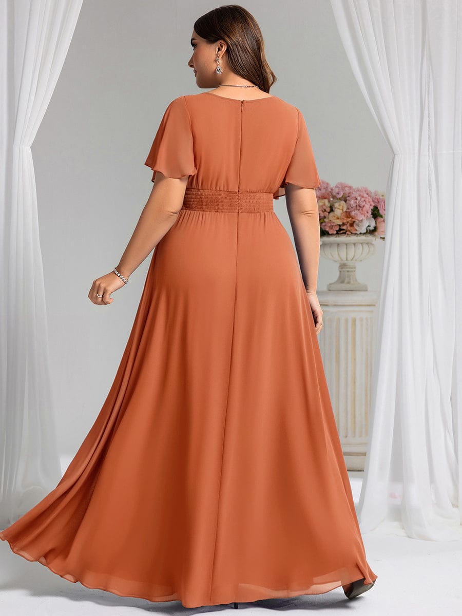 Plus Size Printed Chiffon Pleated Maxi Wedding Guest Dress