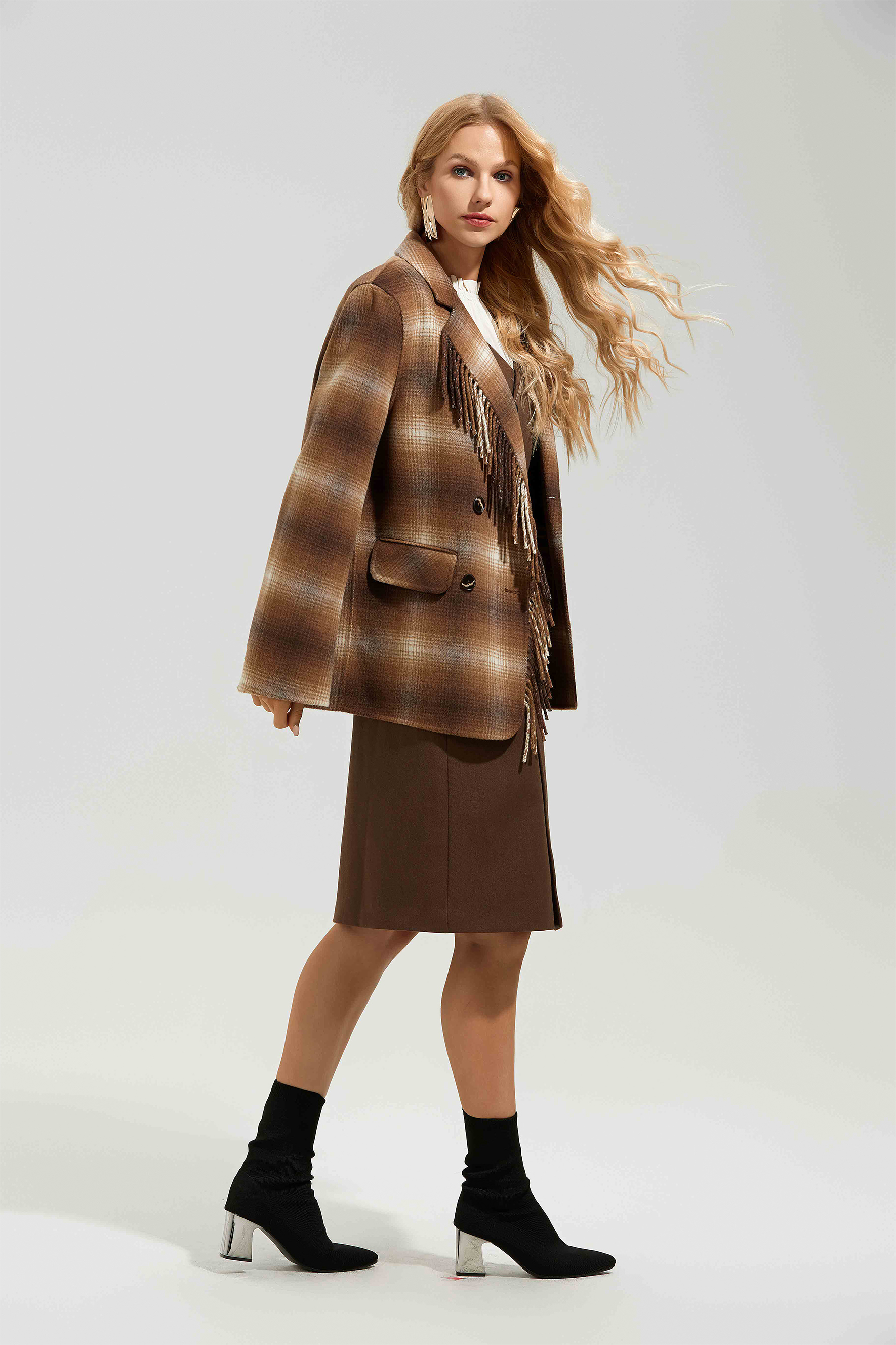 Edana Checkered Fringe Jacket-purelyfable
