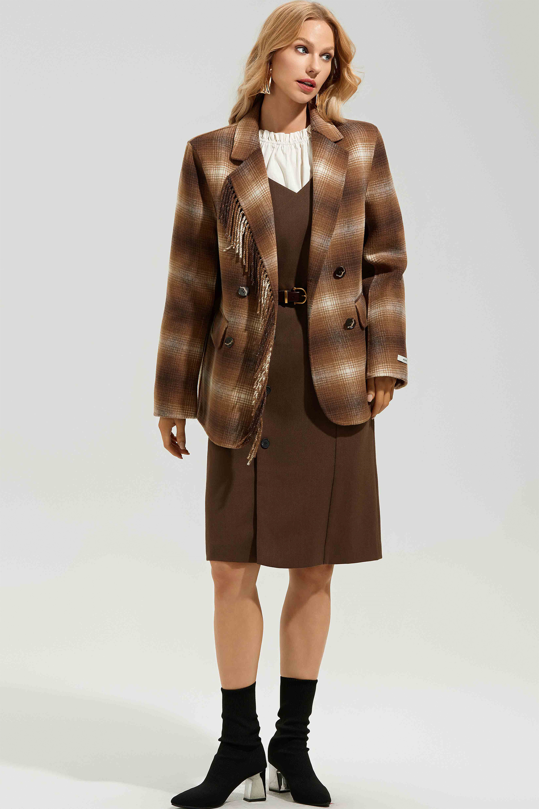 Edana Checkered Fringe Jacket-purelyfable
