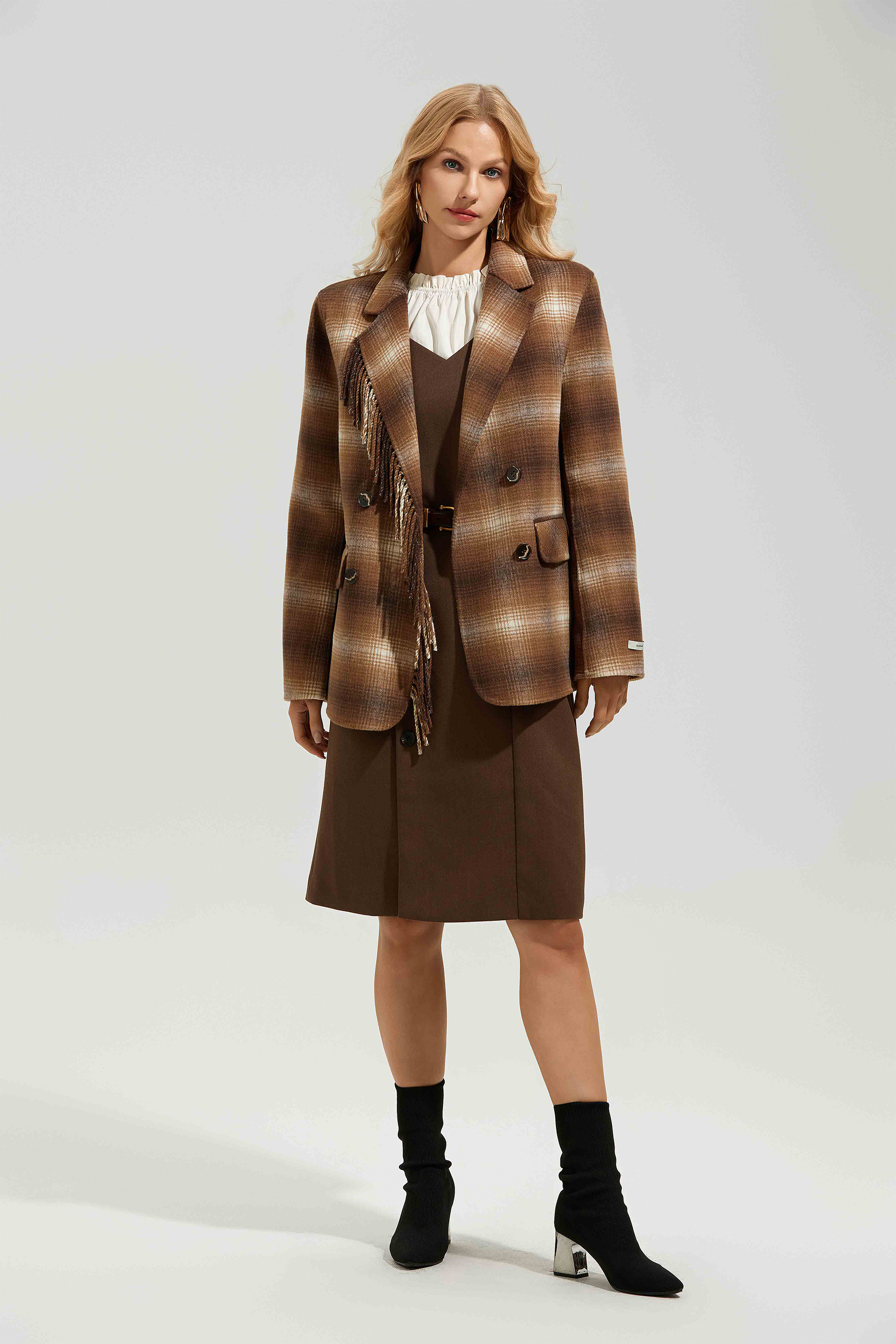 Edana Checkered Fringe Jacket-purelyfable