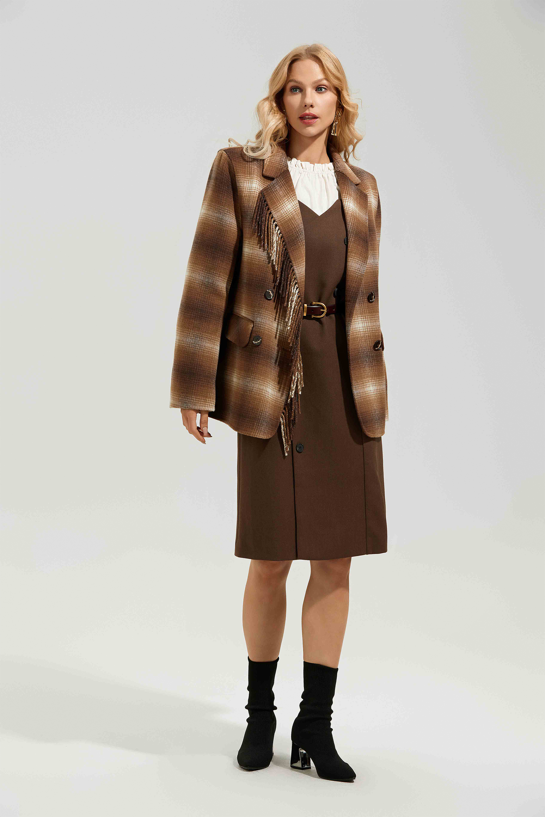 Edana Checkered Fringe Jacket-purelyfable