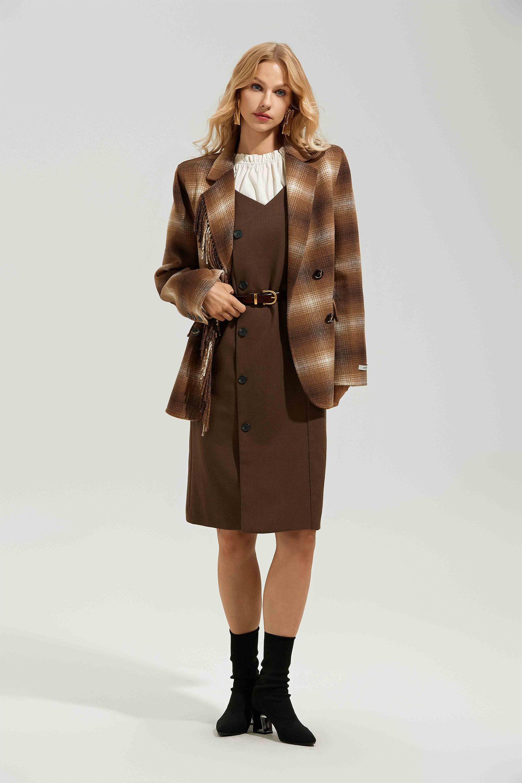 Edana Checkered Fringe Jacket-purelyfable
