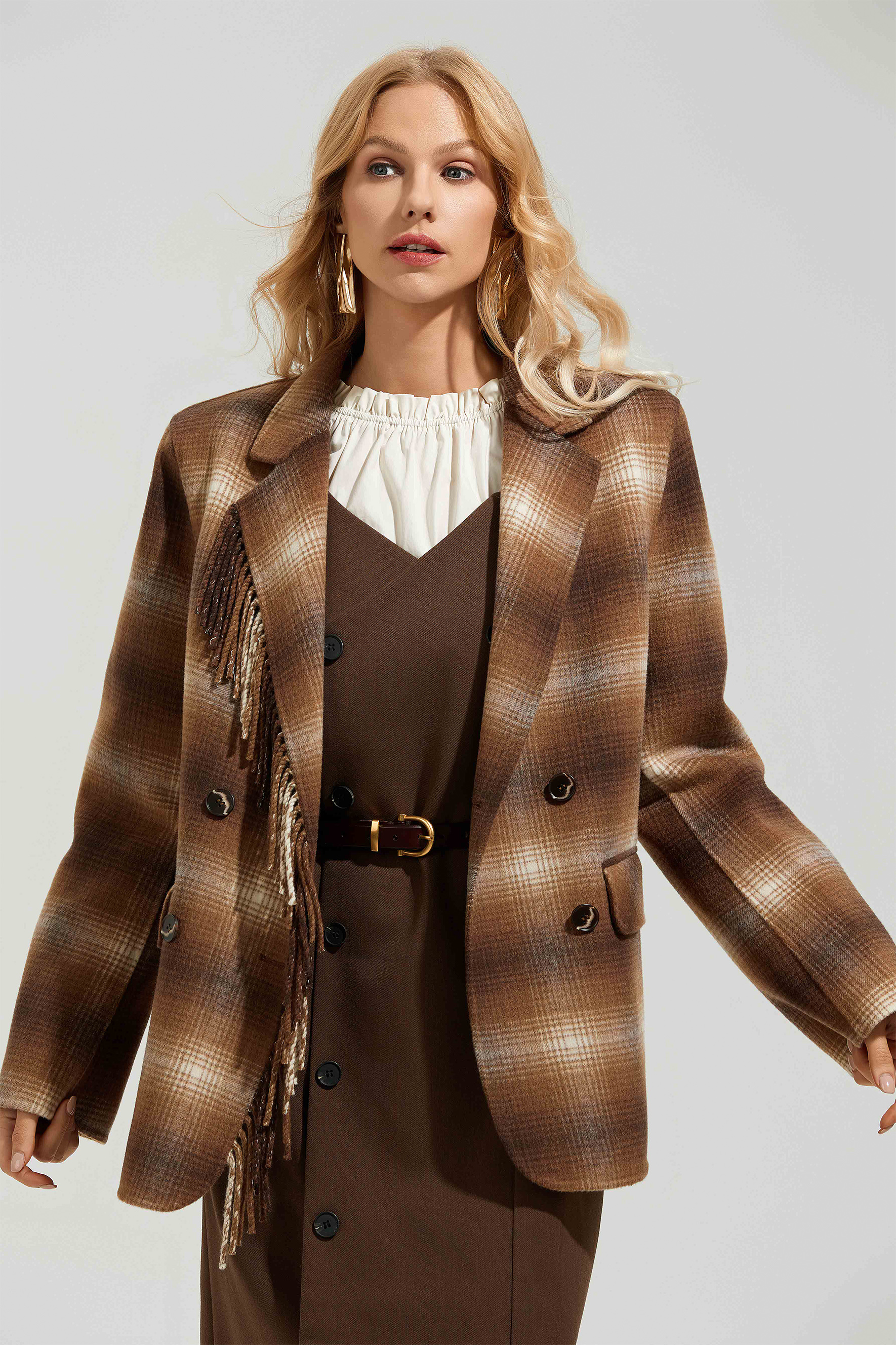 Edana Checkered Fringe Jacket-purelyfable