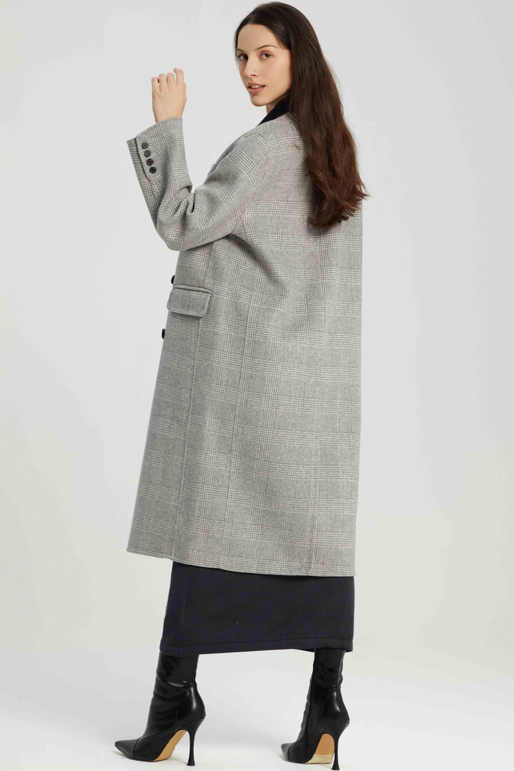 Brina Double Breasted Plaid Wool Coat-purelyfable