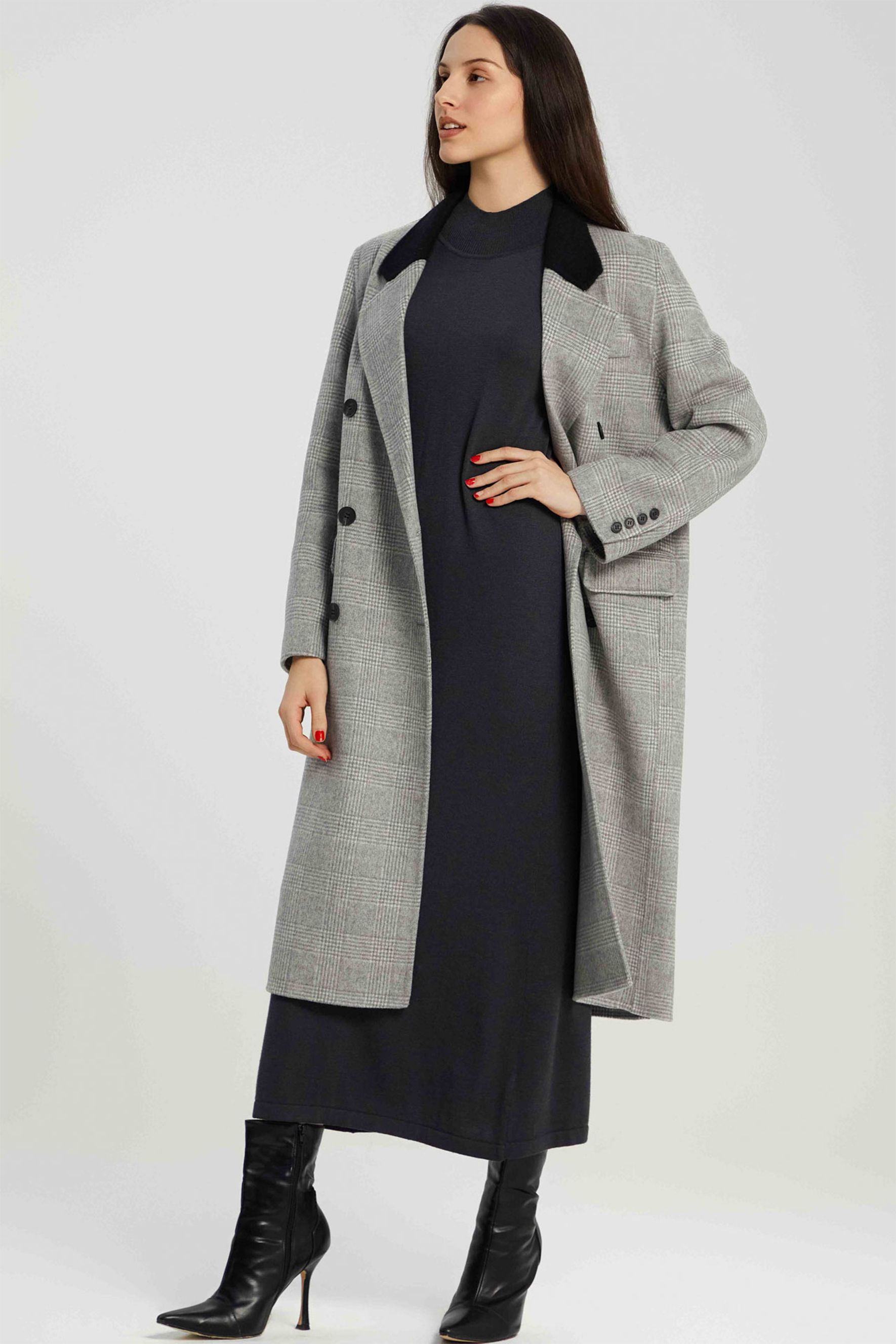 Brina Double Breasted Plaid Wool Coat-purelyfable