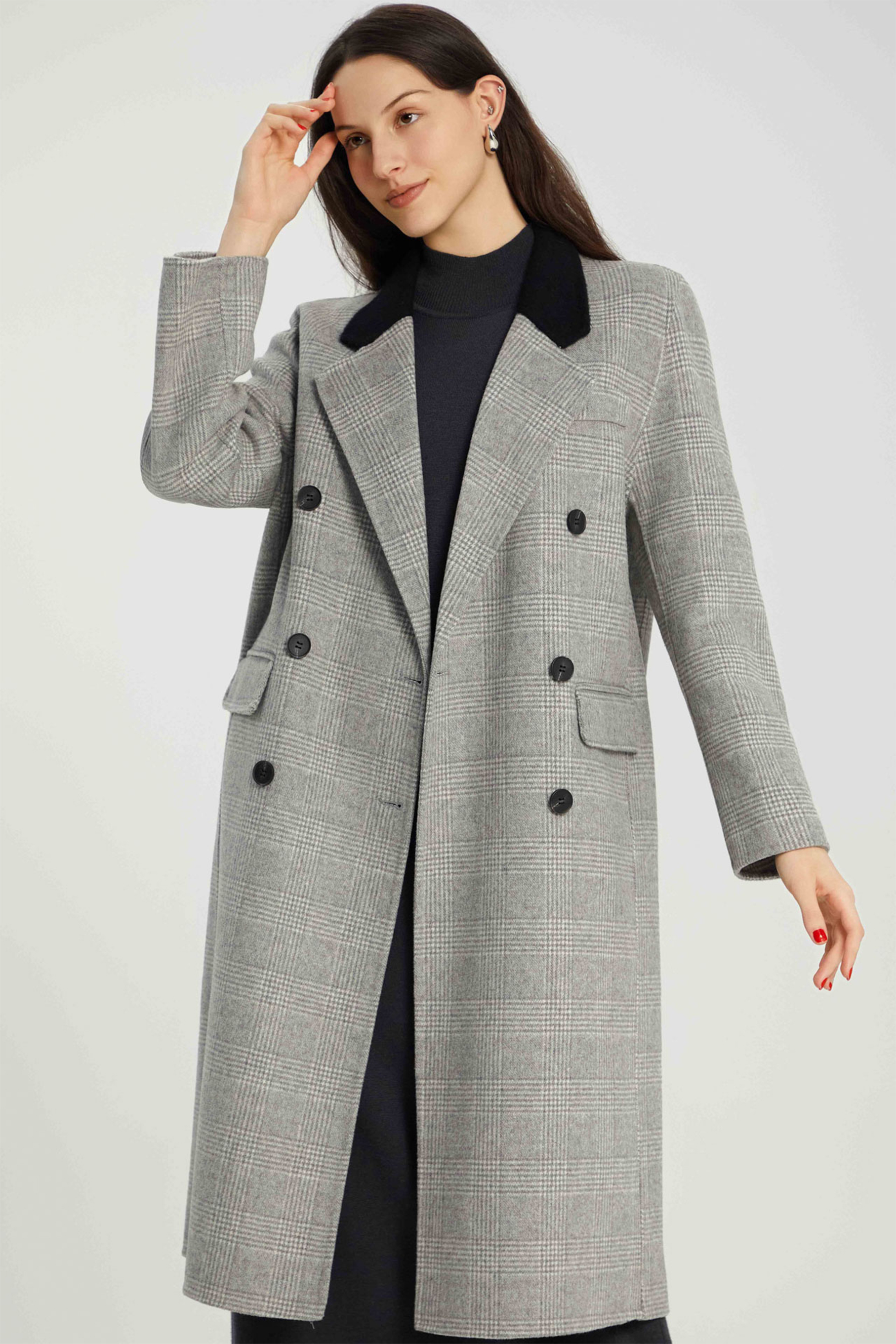 Brina Double Breasted Plaid Wool Coat-purelyfable