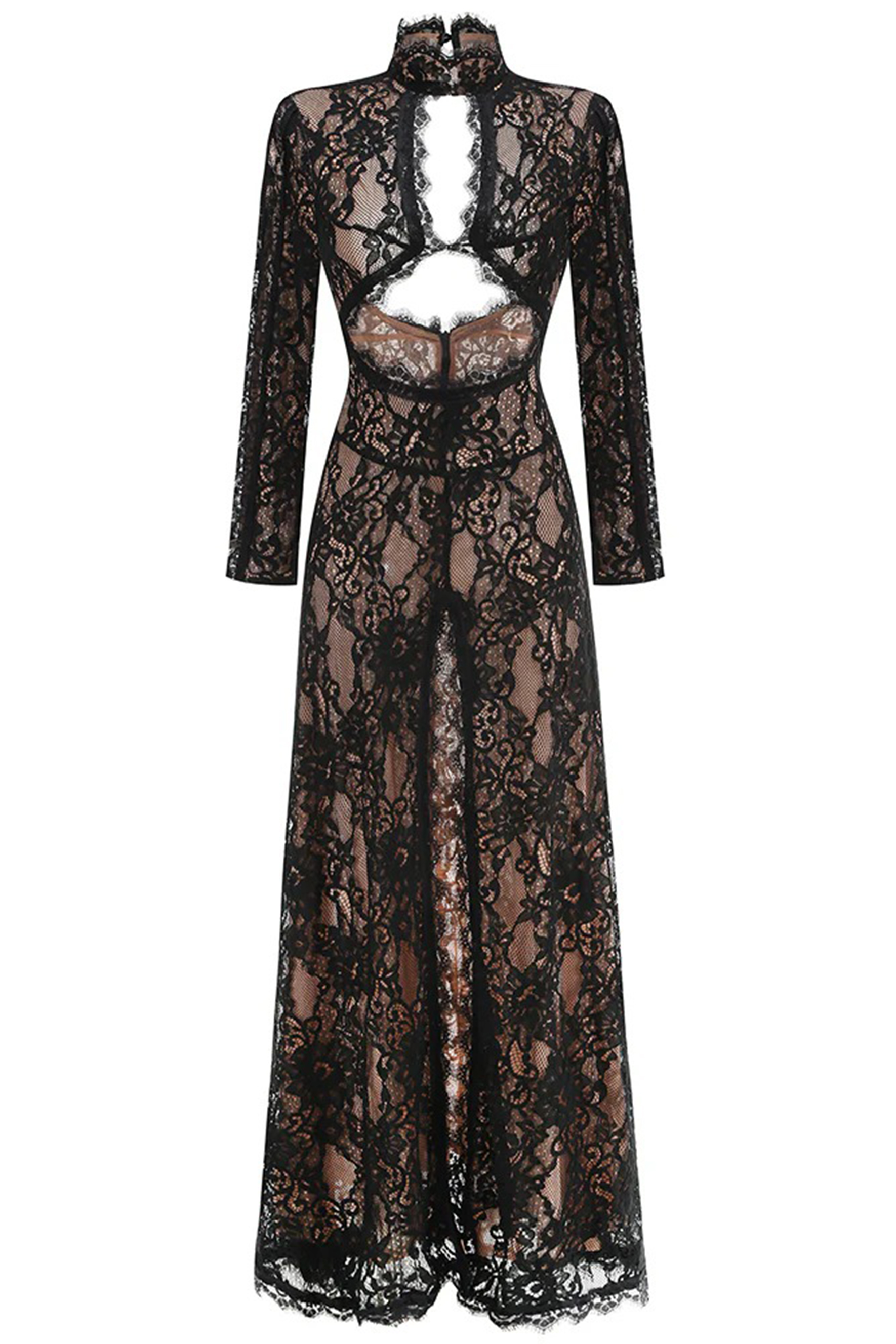 Natalie Cutout High Slit Lace Maxi Dress-purelyfable