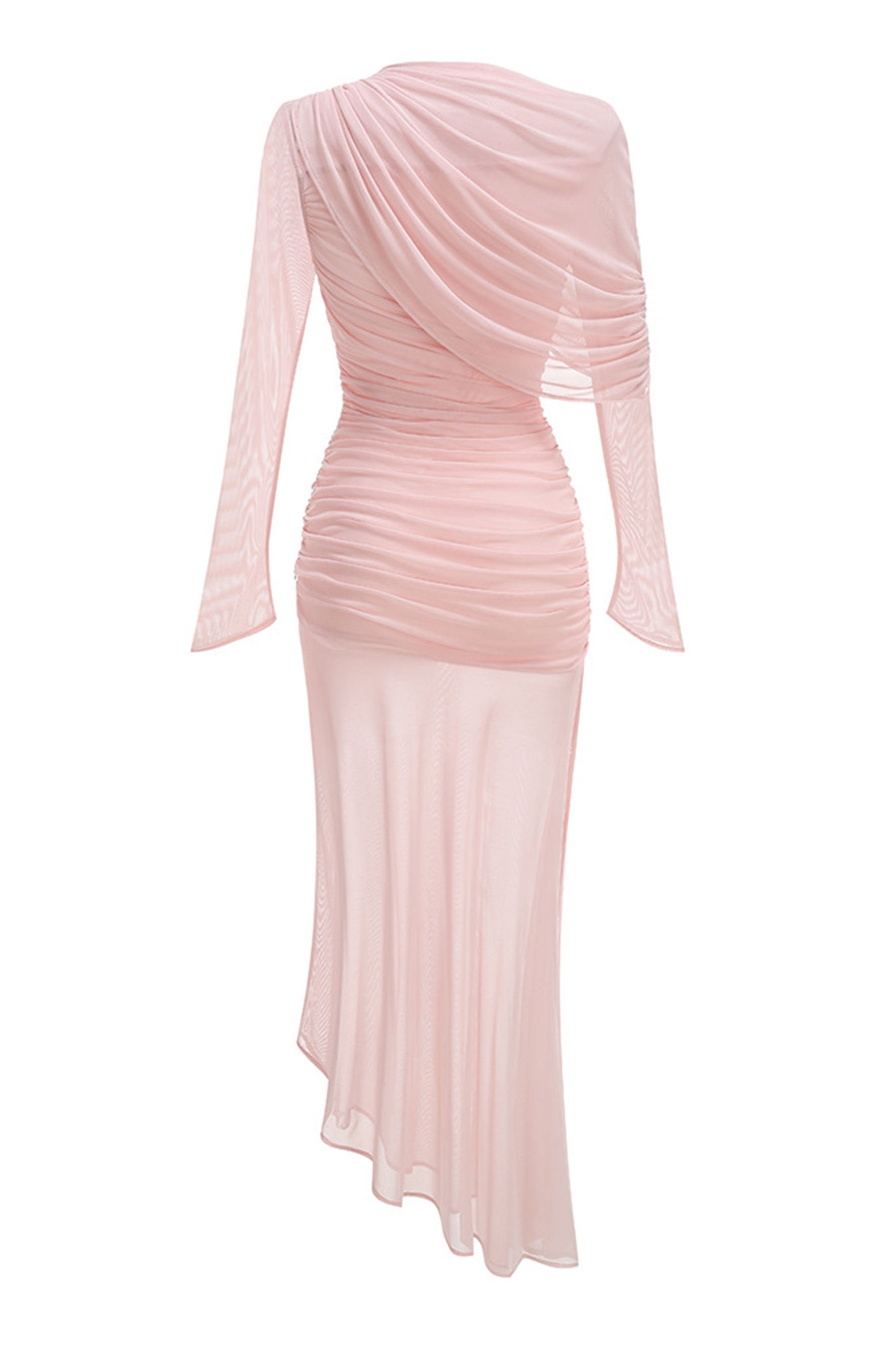 Evie Long Sleeve Asymmetric Hem Mesh Maxi Dress-purelyfable