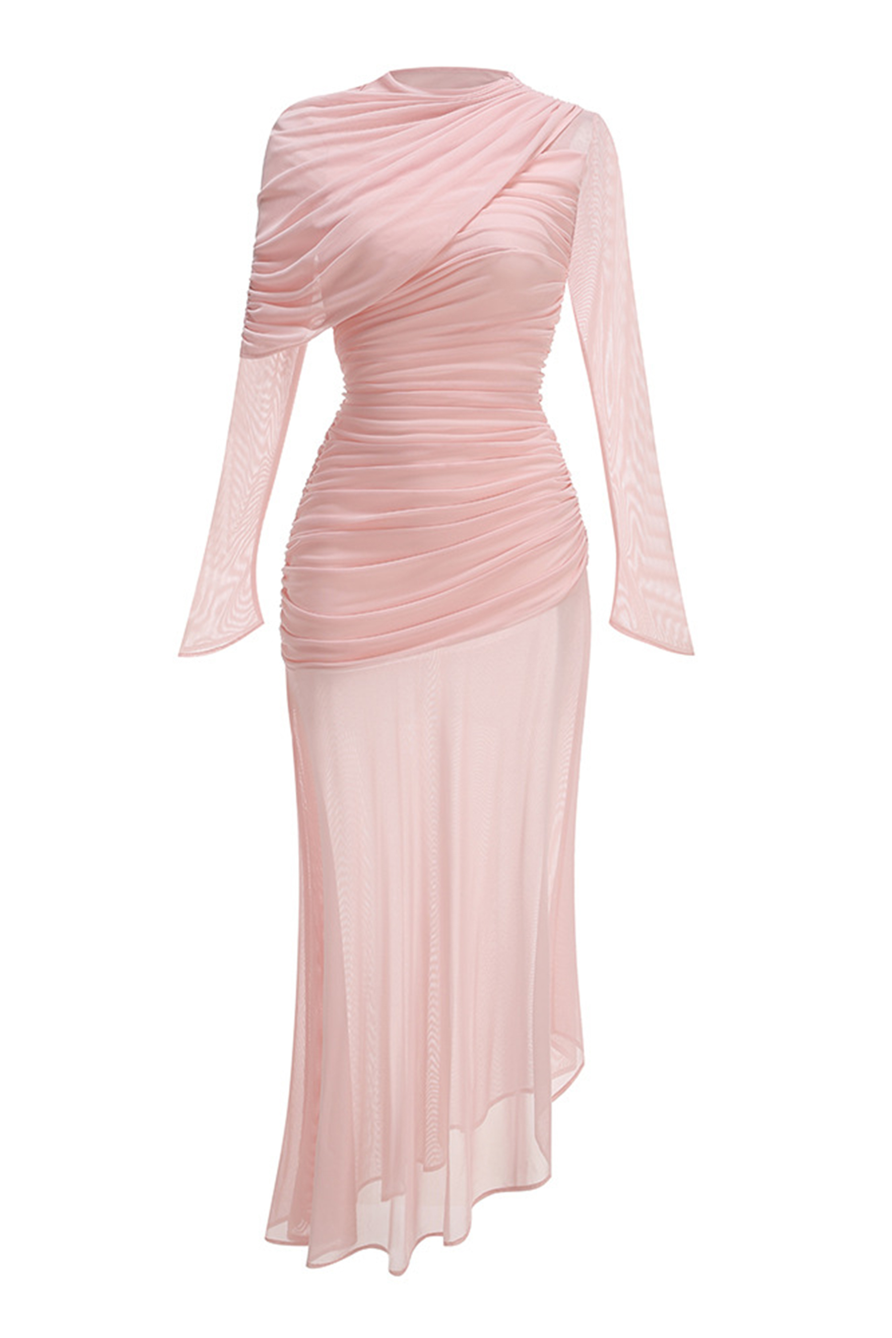 Evie Long Sleeve Asymmetric Hem Mesh Maxi Dress-purelyfable