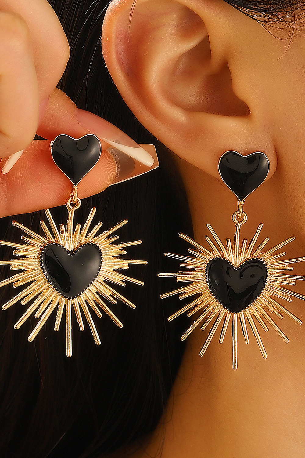Sunburst Heart Shaped Dangle Earrings-purelyfable