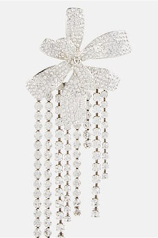 Crystal Flower Fringe Clip On Earrings-purelyfable