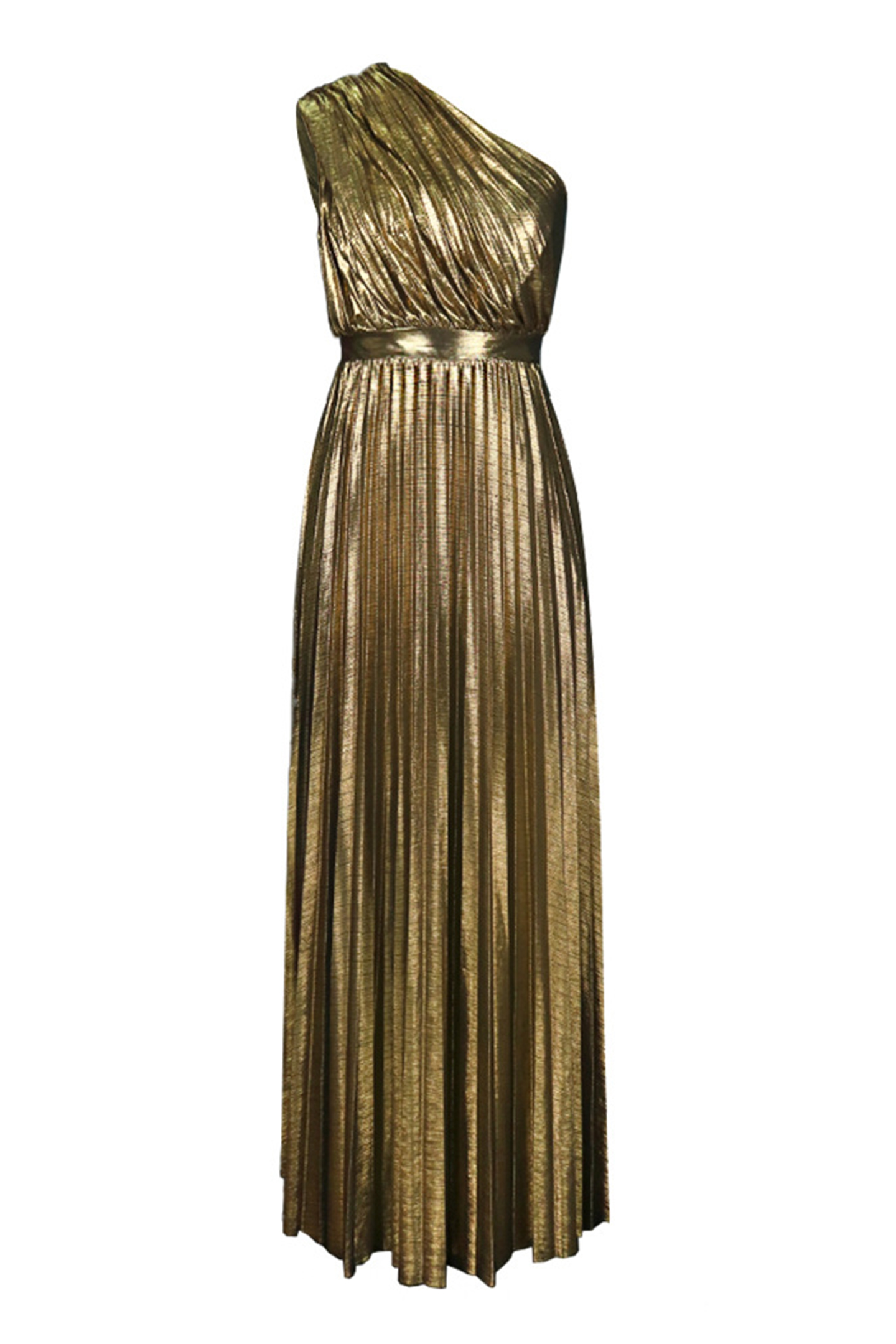 Lillian Metallic One Shoulder Pleated Maxi Dress-purelyfable