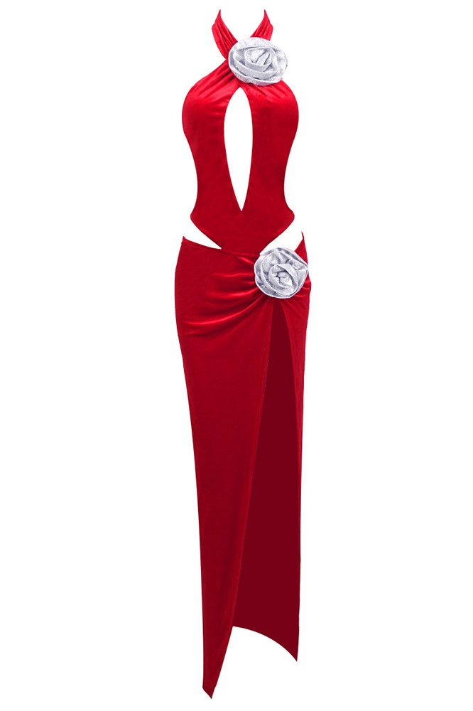 Clara Diamante Rose Velvet Dress Set-purelyfable