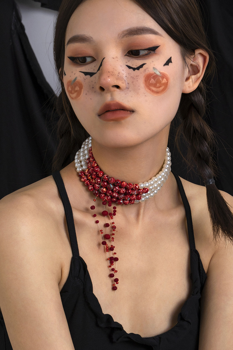 Bloody Pearl Tassel Necklace-purelyfable