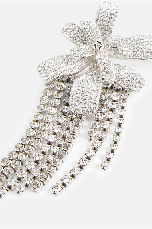 Crystal Flower Fringe Clip On Earrings-purelyfable