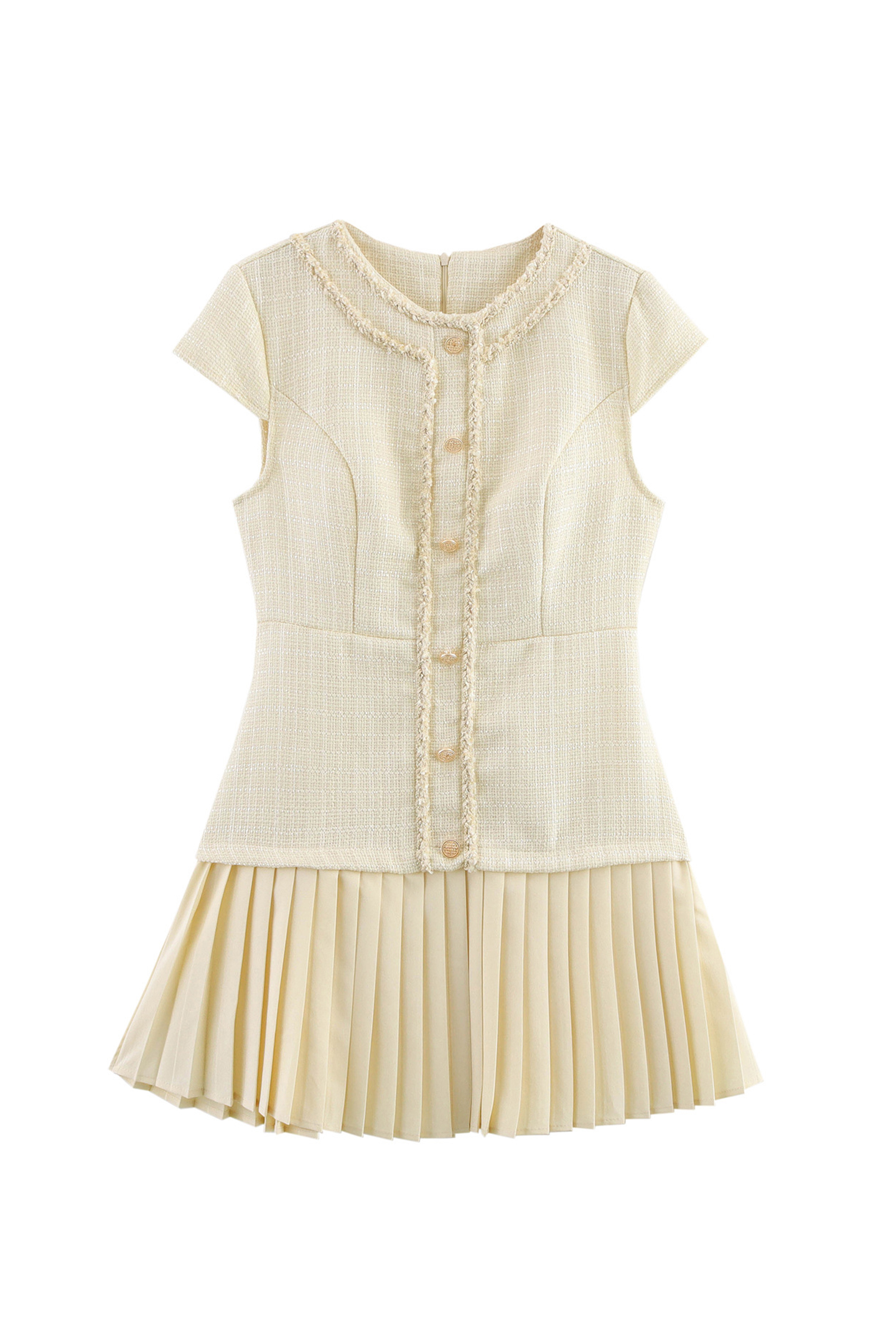 Sally Cap Sleeve Pleated Tweed Mini Dress-purelyfable