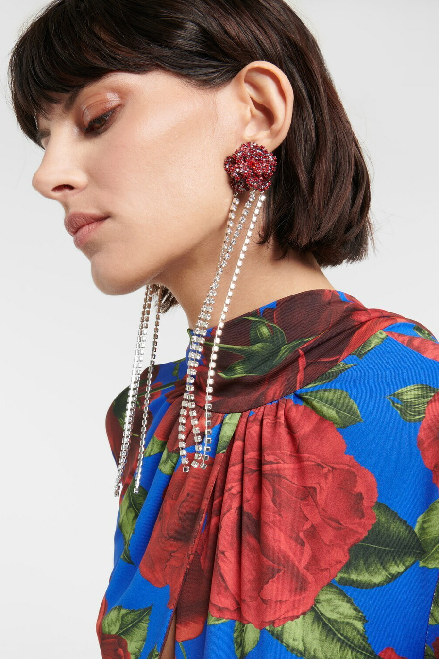 Crystal Rose Tassel Clip On Earrings-purelyfable